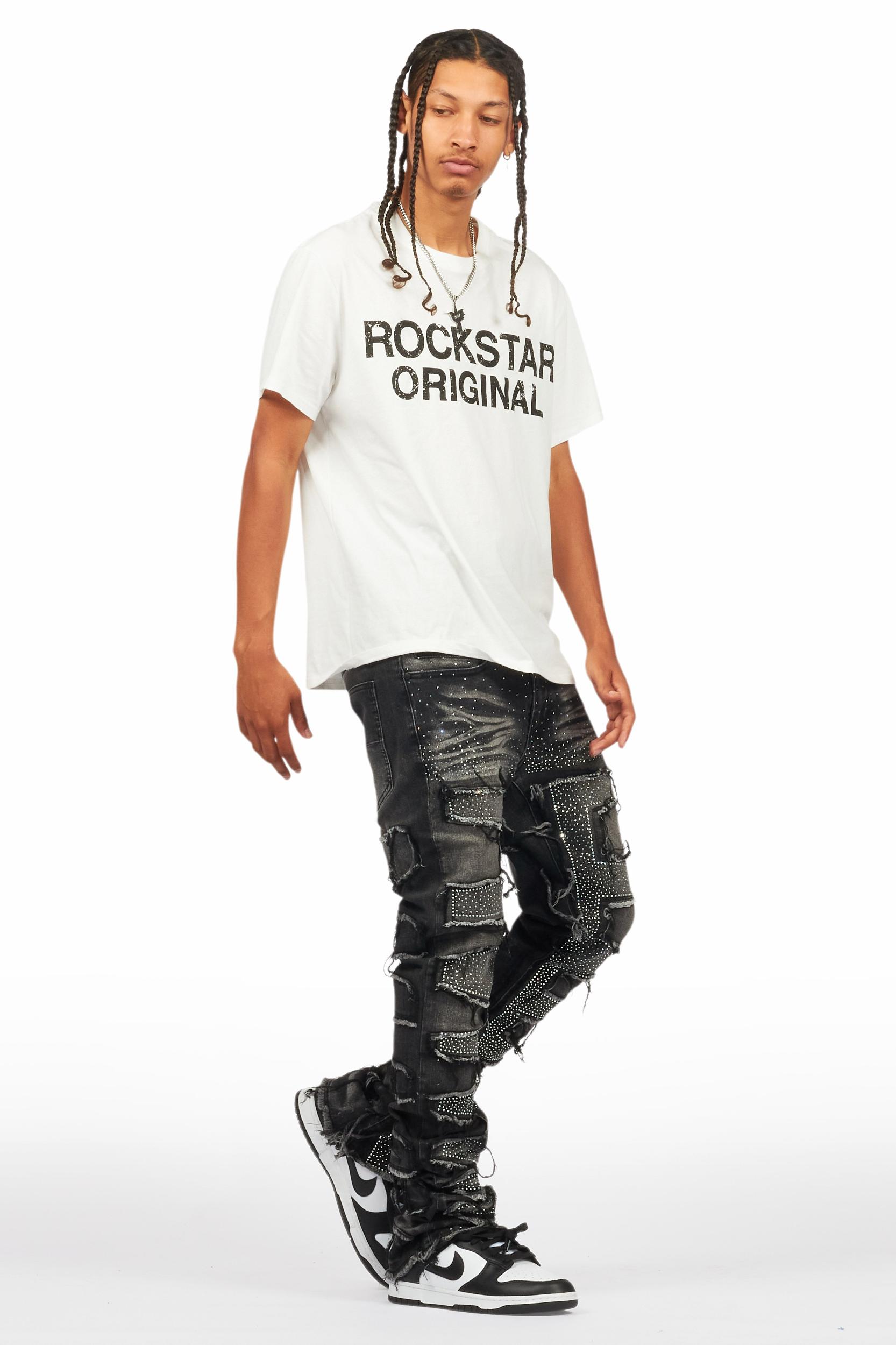 Shake Dark Grey Rhinestone Stacked Flare Jean Male Product Image