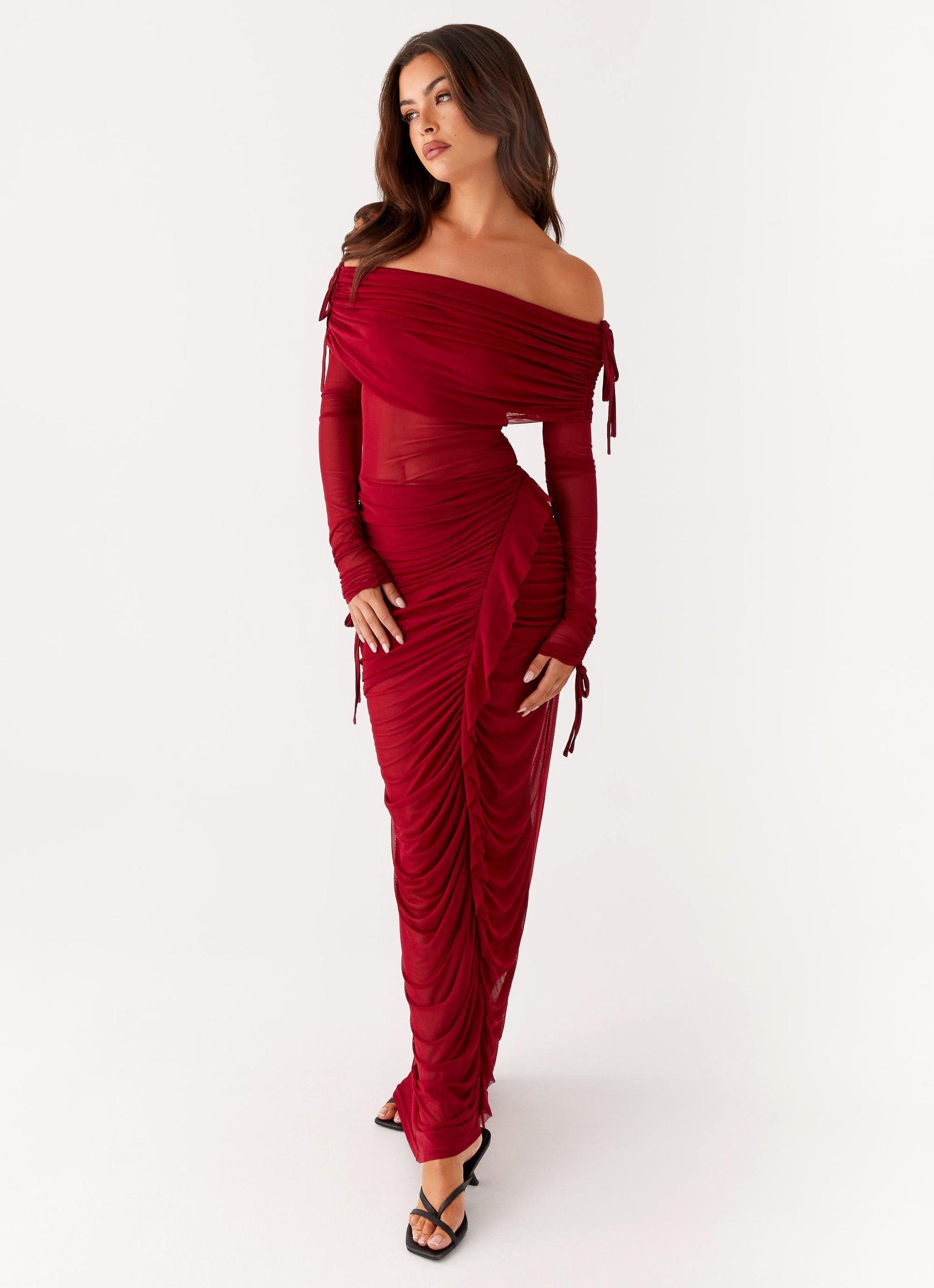 Teala Mesh Maxi Dress - Red Product Image