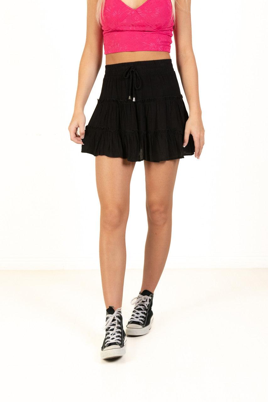 Black Ruffle Tiered Mini Skirt Product Image