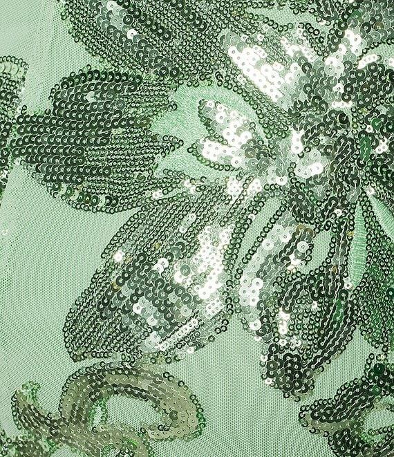 Midnight Doll Spaghetti Strap Scoop Neck Floral Sequin Pattern Bodycon Dress Product Image