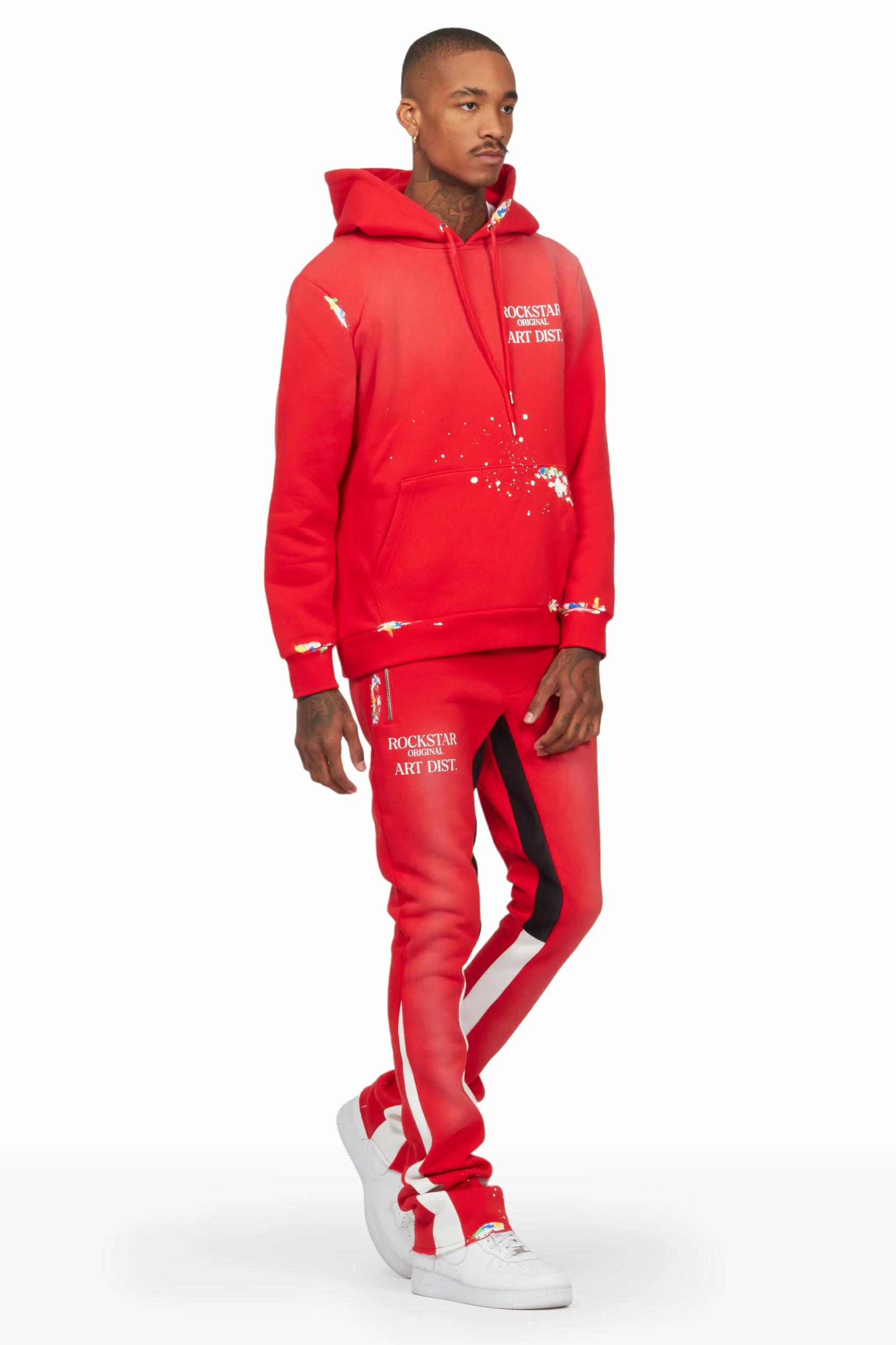 Rockstar Art Dist. Red Hoodie/Stacked Flare Set Male Product Image