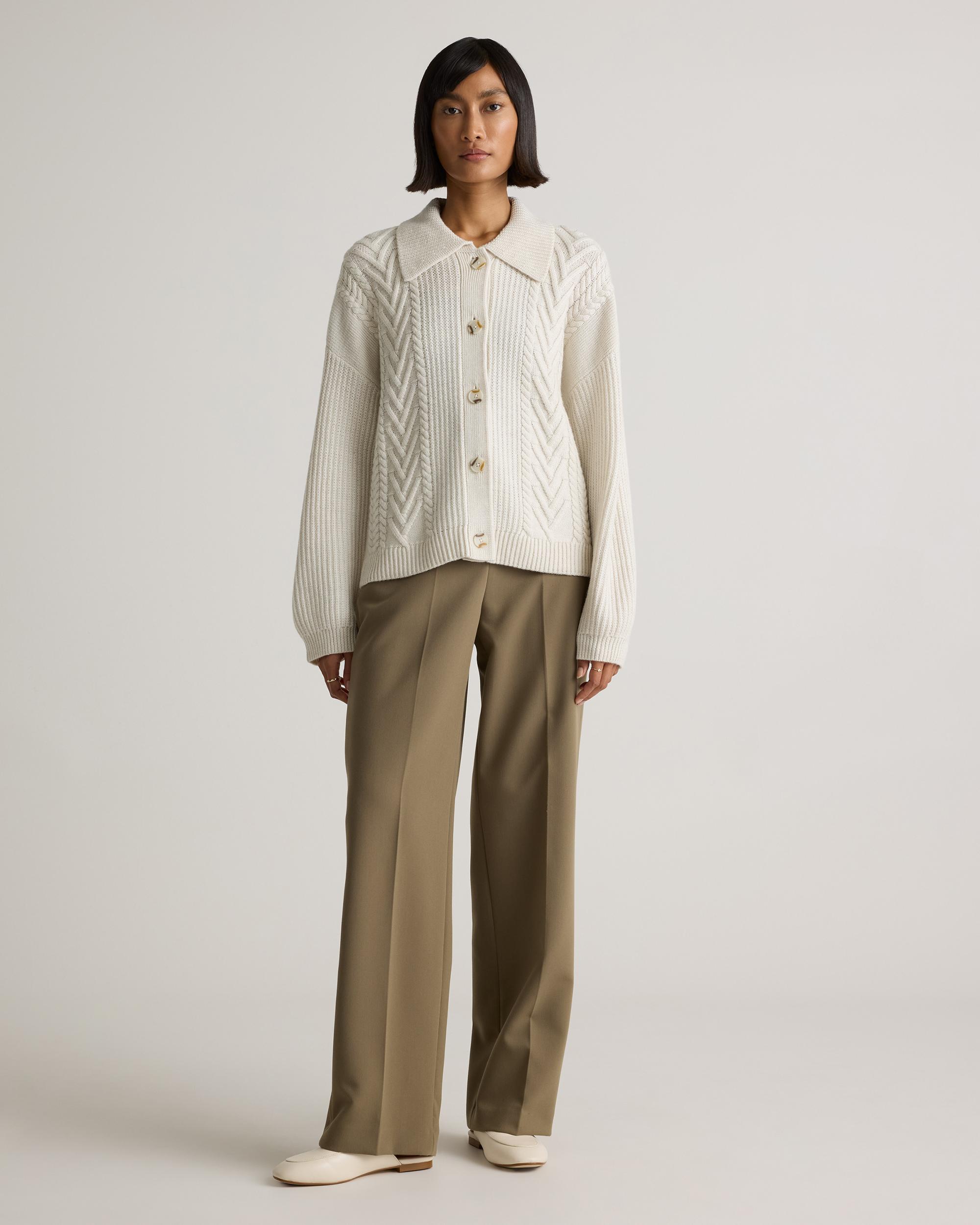 Quince | Women's Australian Merino Wool Collared Cable Cardigan Sweater Product Image