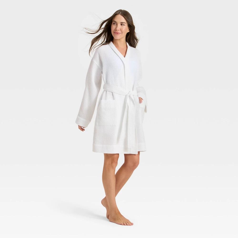 Women's Waffle Short Robe - Auden™ White 1X/2X Product Image