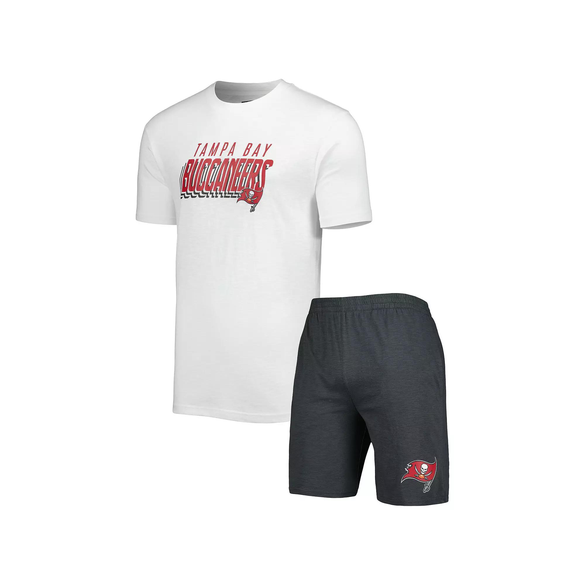 Men's Concepts Sport Charcoal/White Tampa Bay Buccaneers Downfield T-Shirt & Shorts Sleep Set,  Product Image