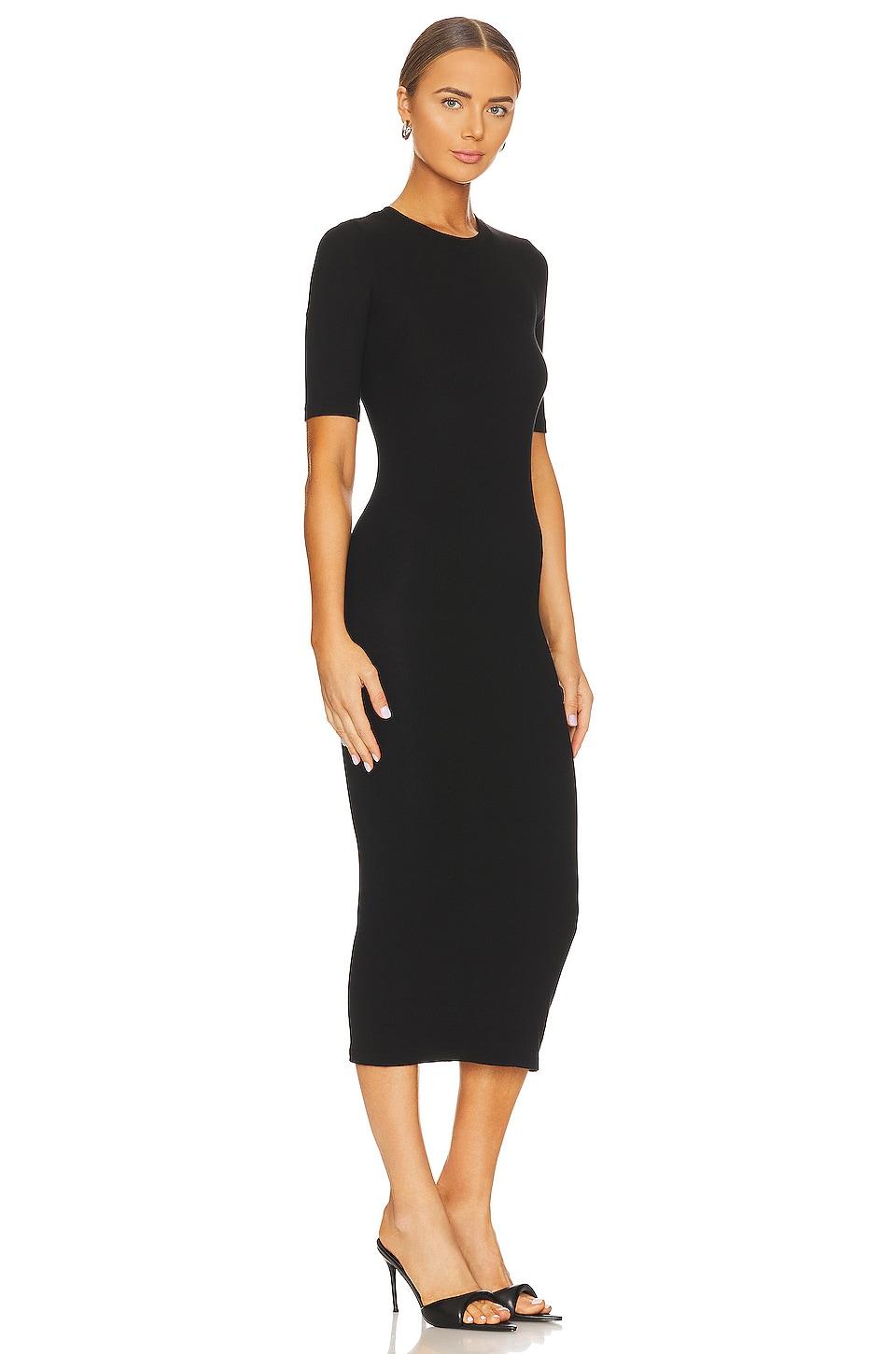 Silk Rib Half Sleeve Crew Midi Dress Product Image