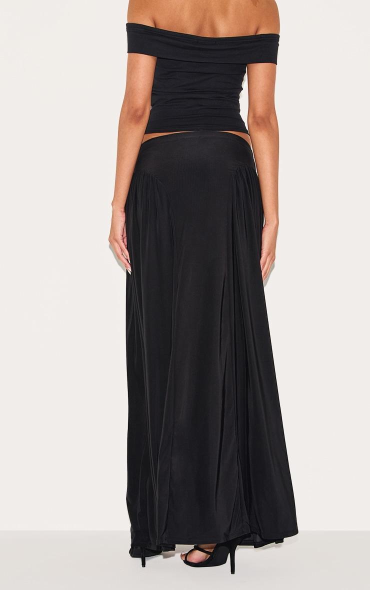 Black Slinky Drop Waist Ruched Panel Maxi Skirt Product Image