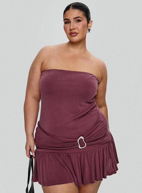 Love Lingers Strapless Mini Dress Burgundy Curve Product Image