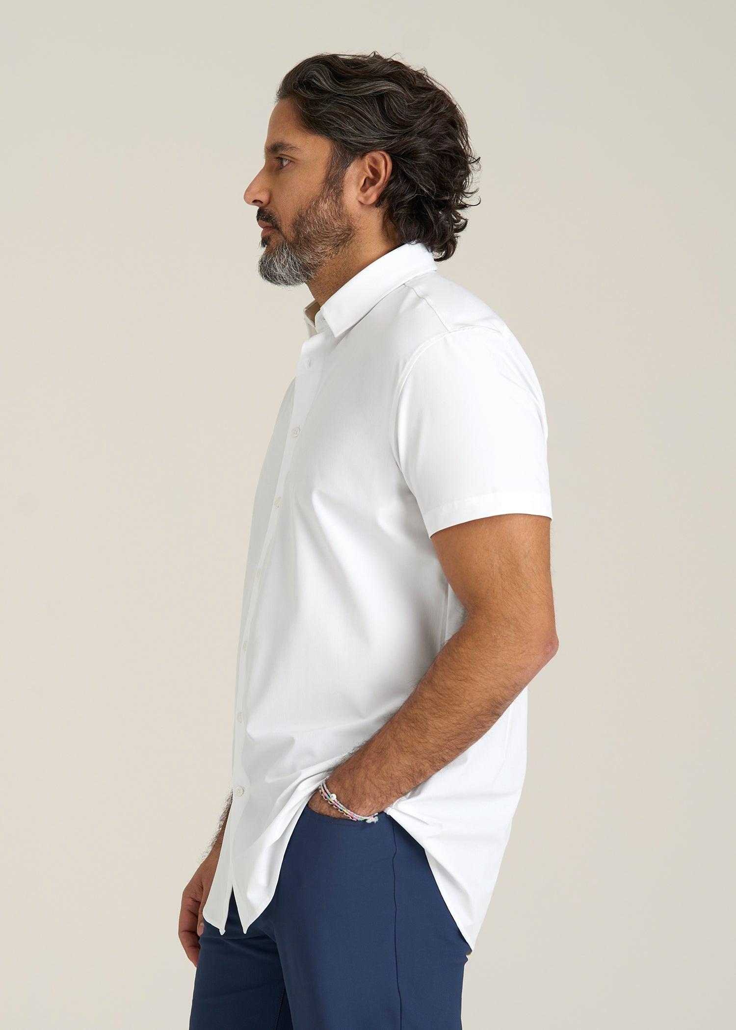 Short Sleeve Traveler Stretch Button Shirt for Tall Men in Bright White Male Product Image