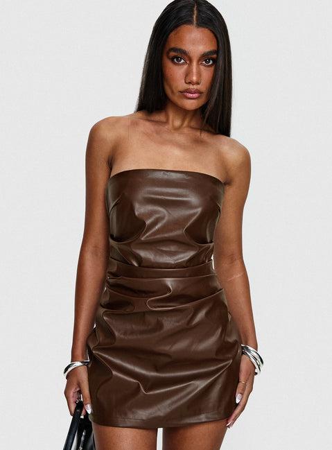 Airelle Strapless Mini Dress Chocolate Product Image