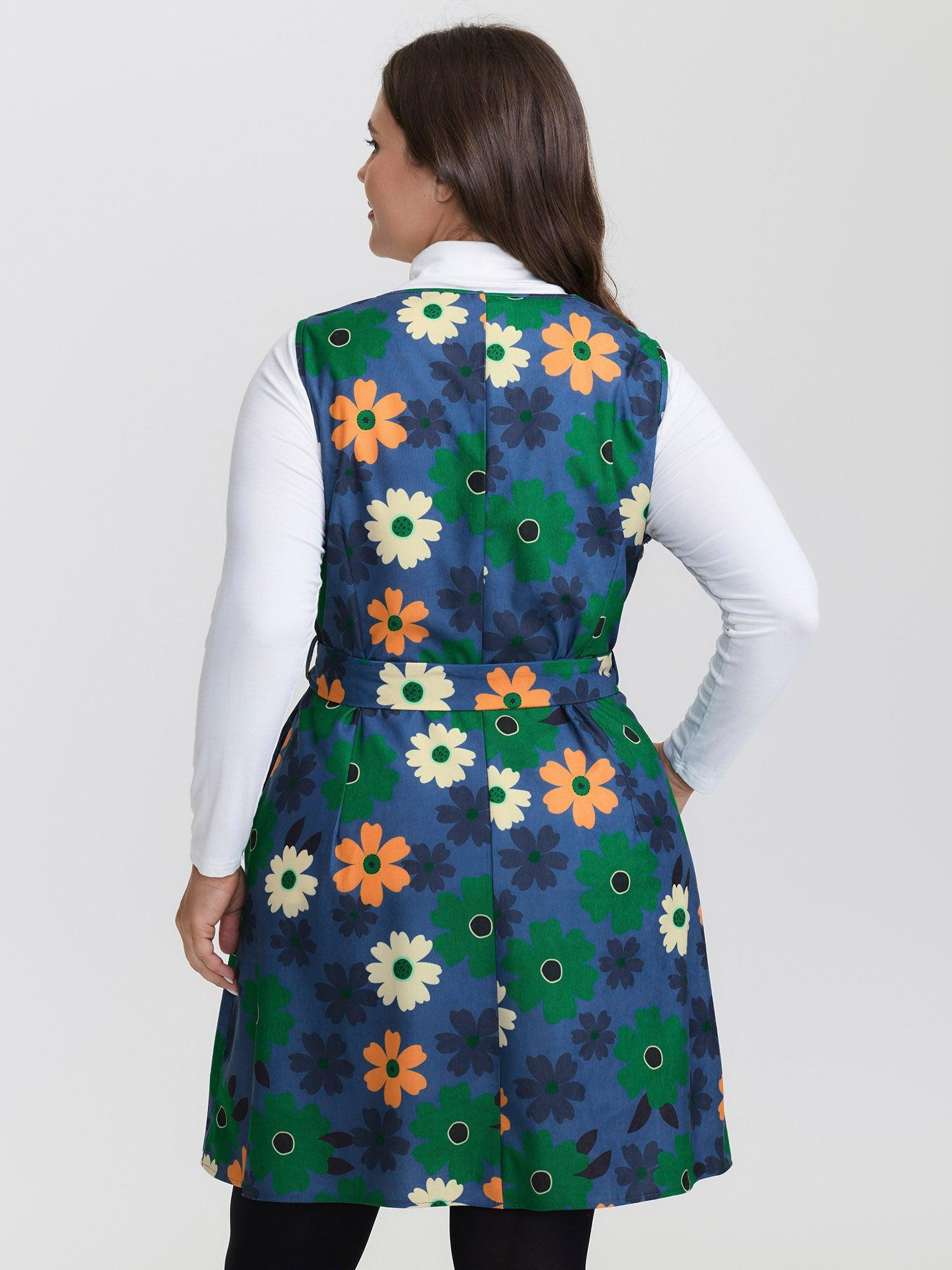 Floral Belted Waist-Defining Knee Dress Female Product Image