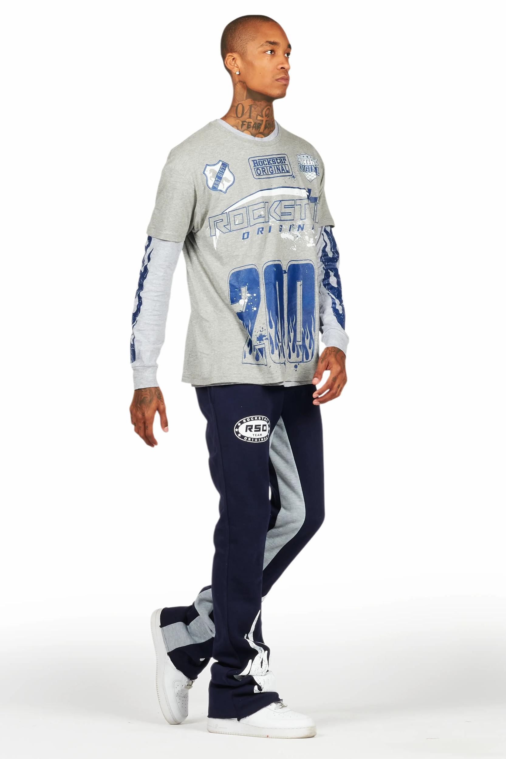 Amos Heather Grey Double Layer T-Shirt/Stacked Baggy Pant Set Male Product Image