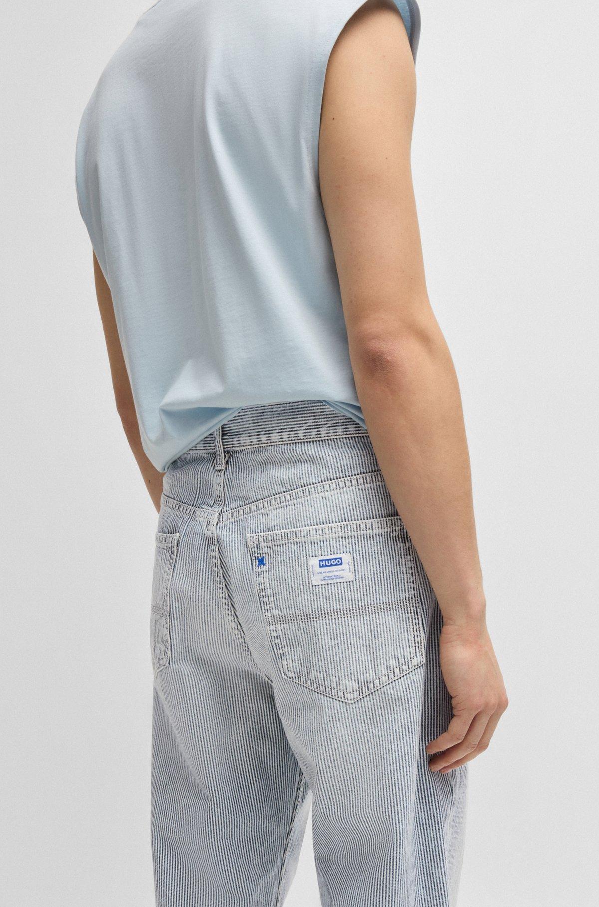 Baggy-fit jeans in striped blue denim Product Image