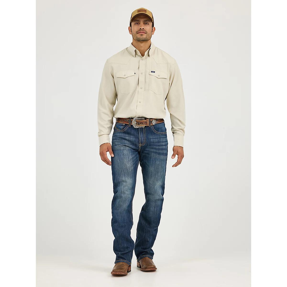 Men's Wrangler Performance Snap Long Sleeve Solid Shirt in Overcast Product Image