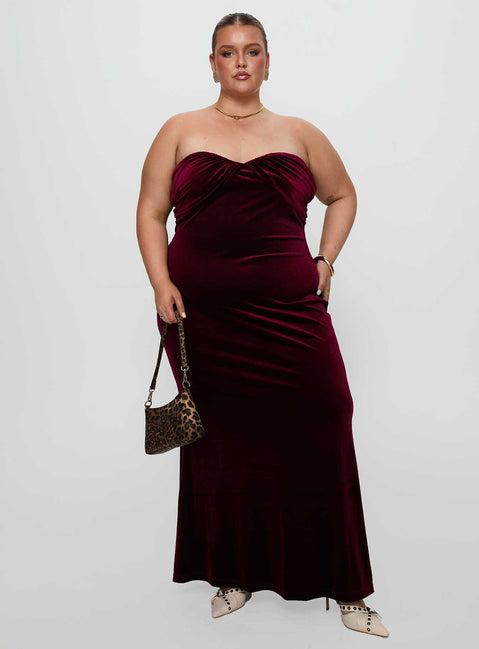 Irena Strapless Maxi Dress Burgundy Curve Product Image