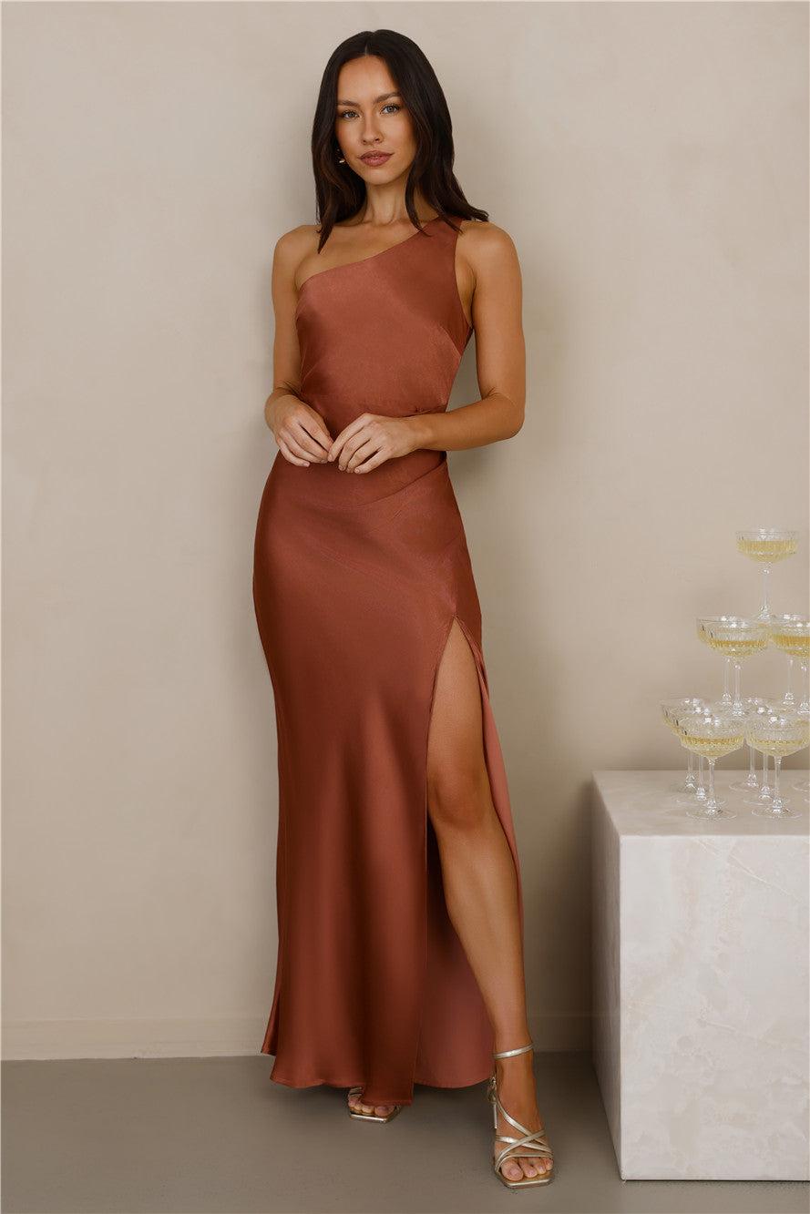 The Aurora One Shoulder Satin Maxi Dress Copper Product Image