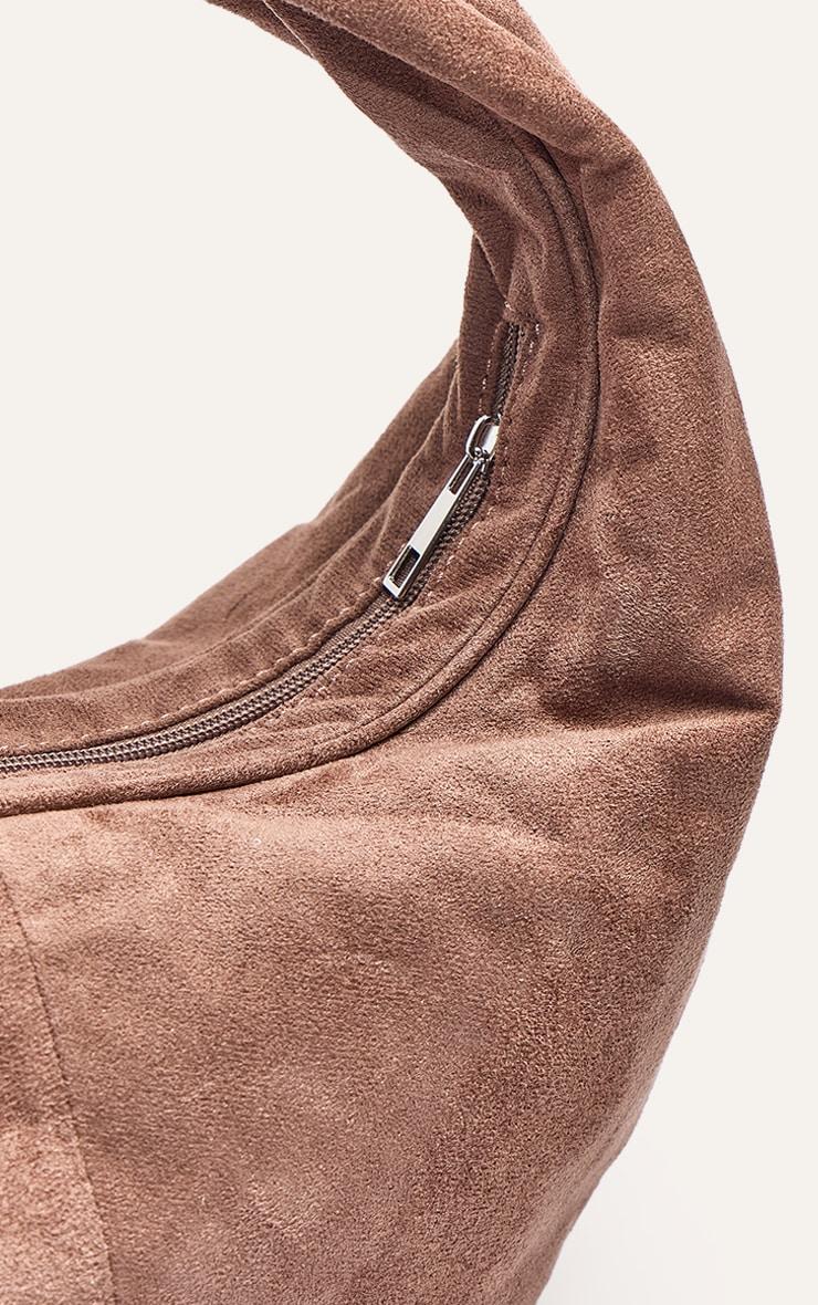 Mocha Faux Suede Bead Handle Shoulder Bag Product Image