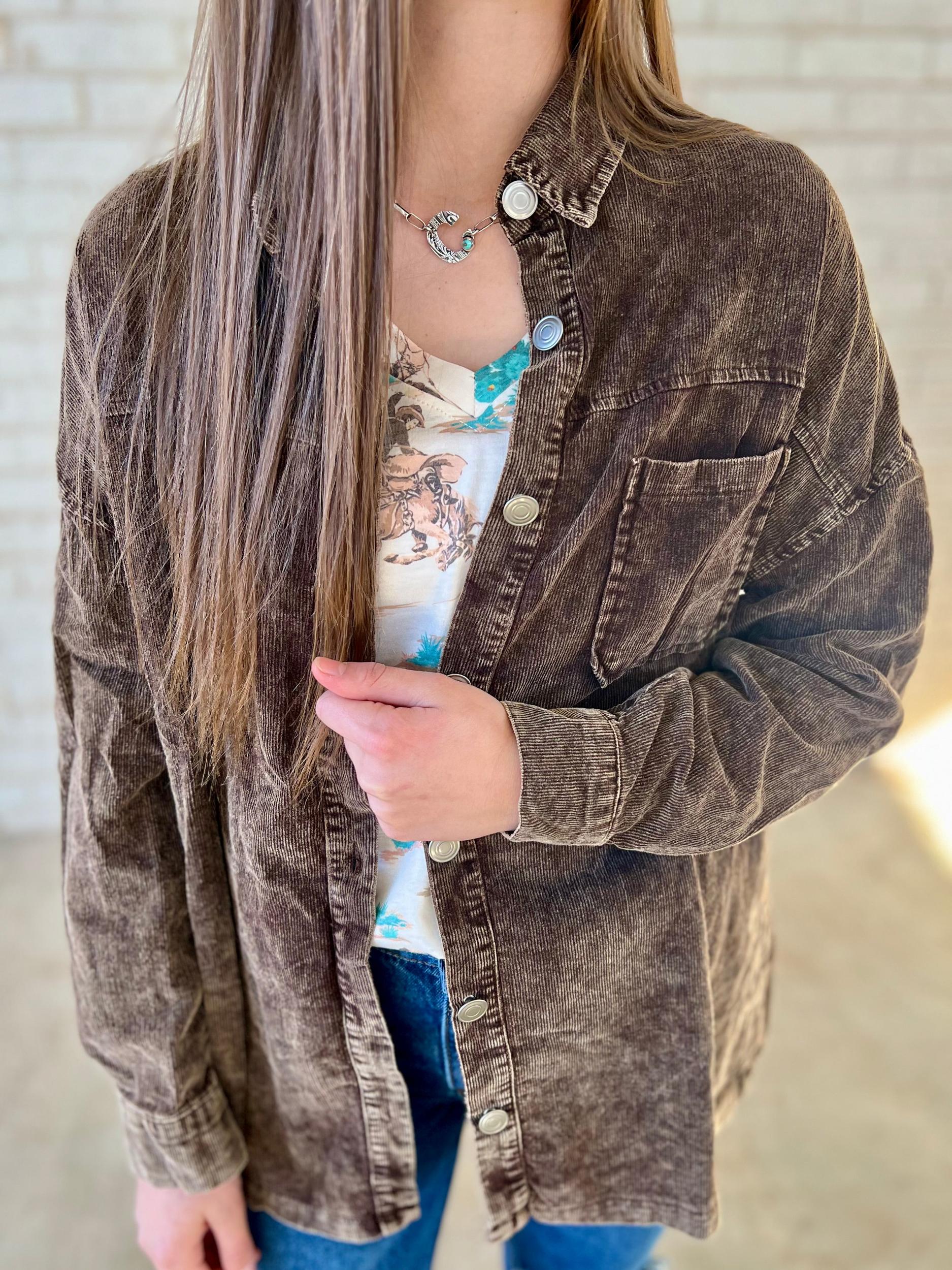 PLUS Brown Acid Wash Corduroy Shacket Product Image