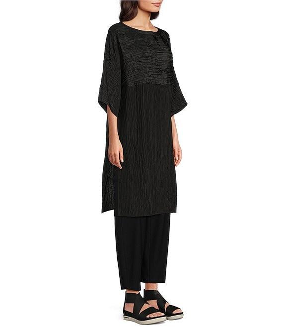 Eileen Fisher Textured Silk Jacquard Boat Neck 3/4 Sleeve Tunic Product Image