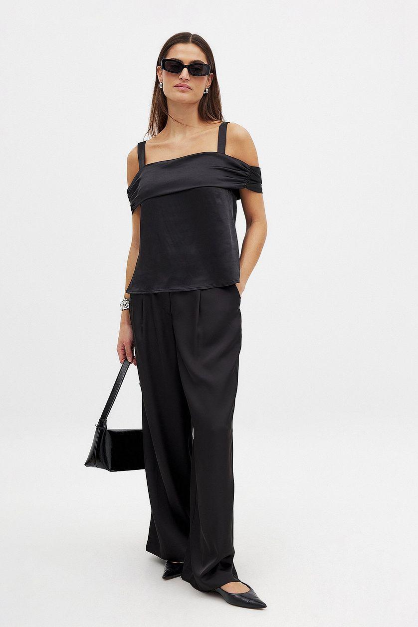 Tie Back Satin Off Shoulder Top Product Image