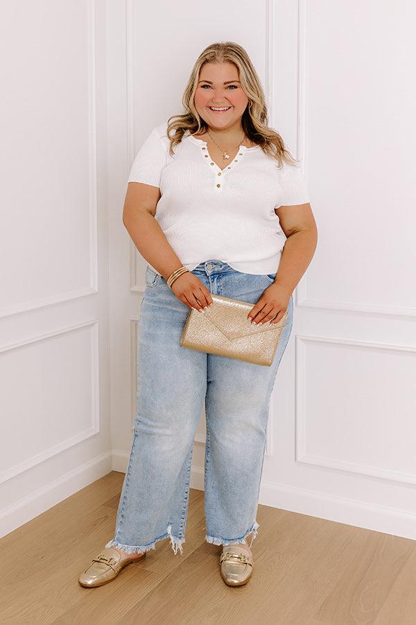 Cafe Hangout Ribbed Henley Top in Ivory Curves Product Image