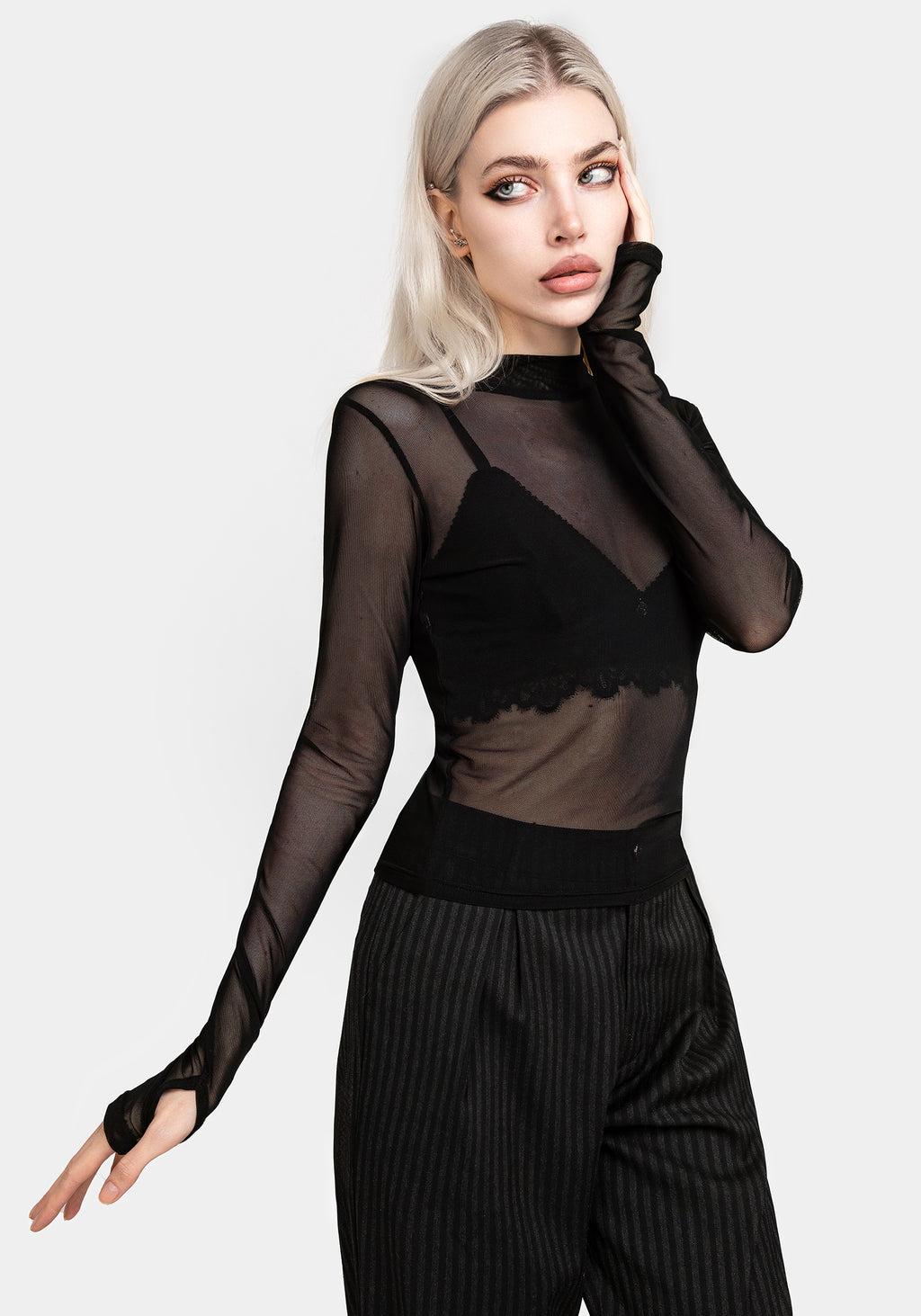 Necrosis High Neck Long Sleeve Mesh Top Product Image