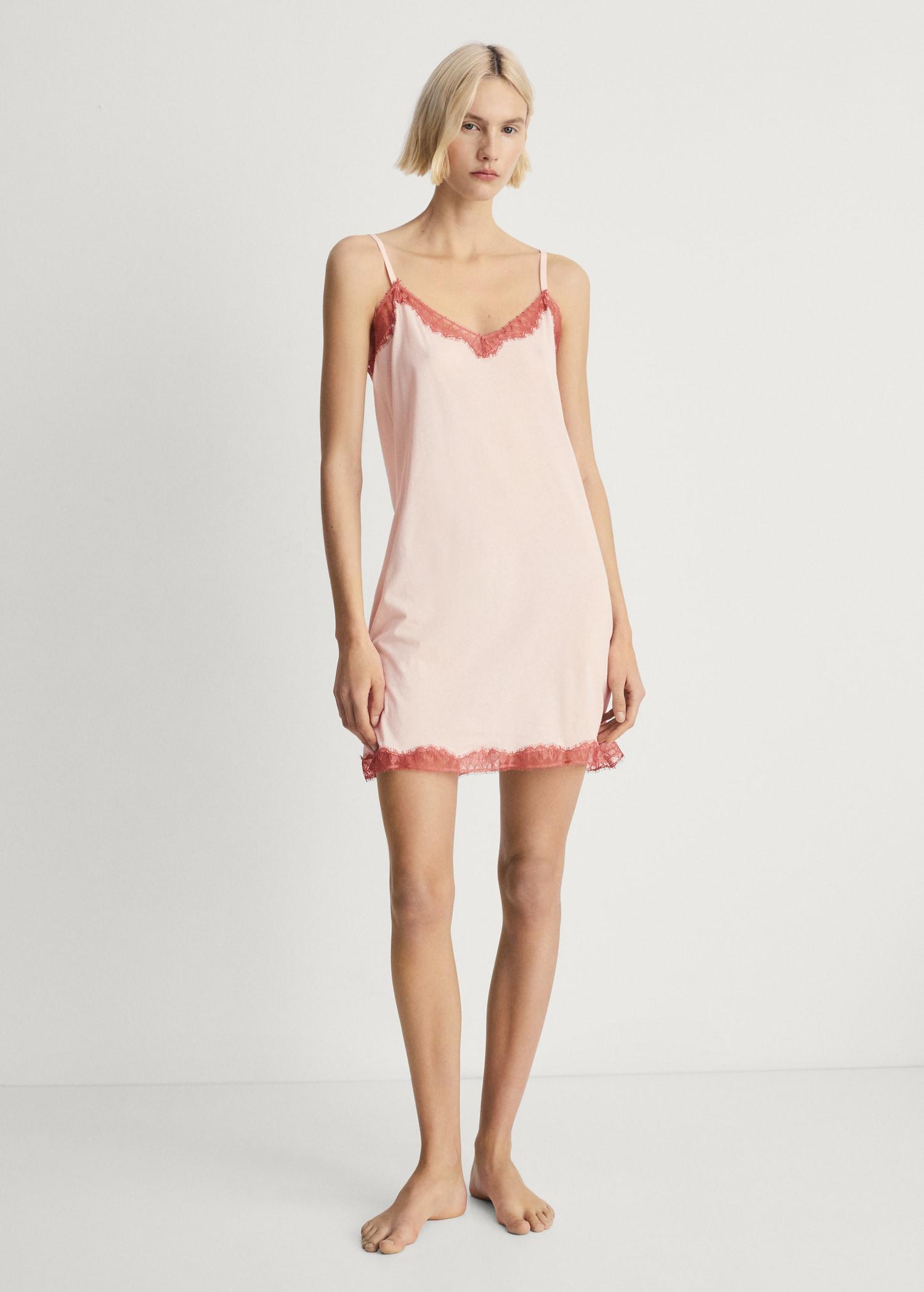 Lace-trimmed nightgown - Women | MANGO USA Product Image
