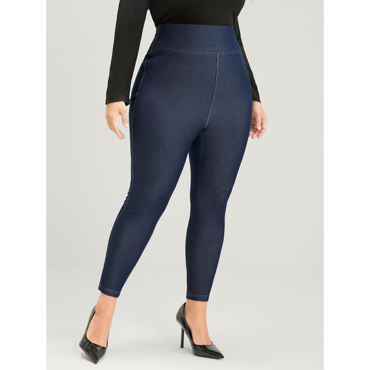 Plus Size Solid Stitch Detail Wideband Waist Leggings Women Midnight Casual High stretch Skinny Mid Rise Dailywear Leggings BloomChic 10/M Product Image