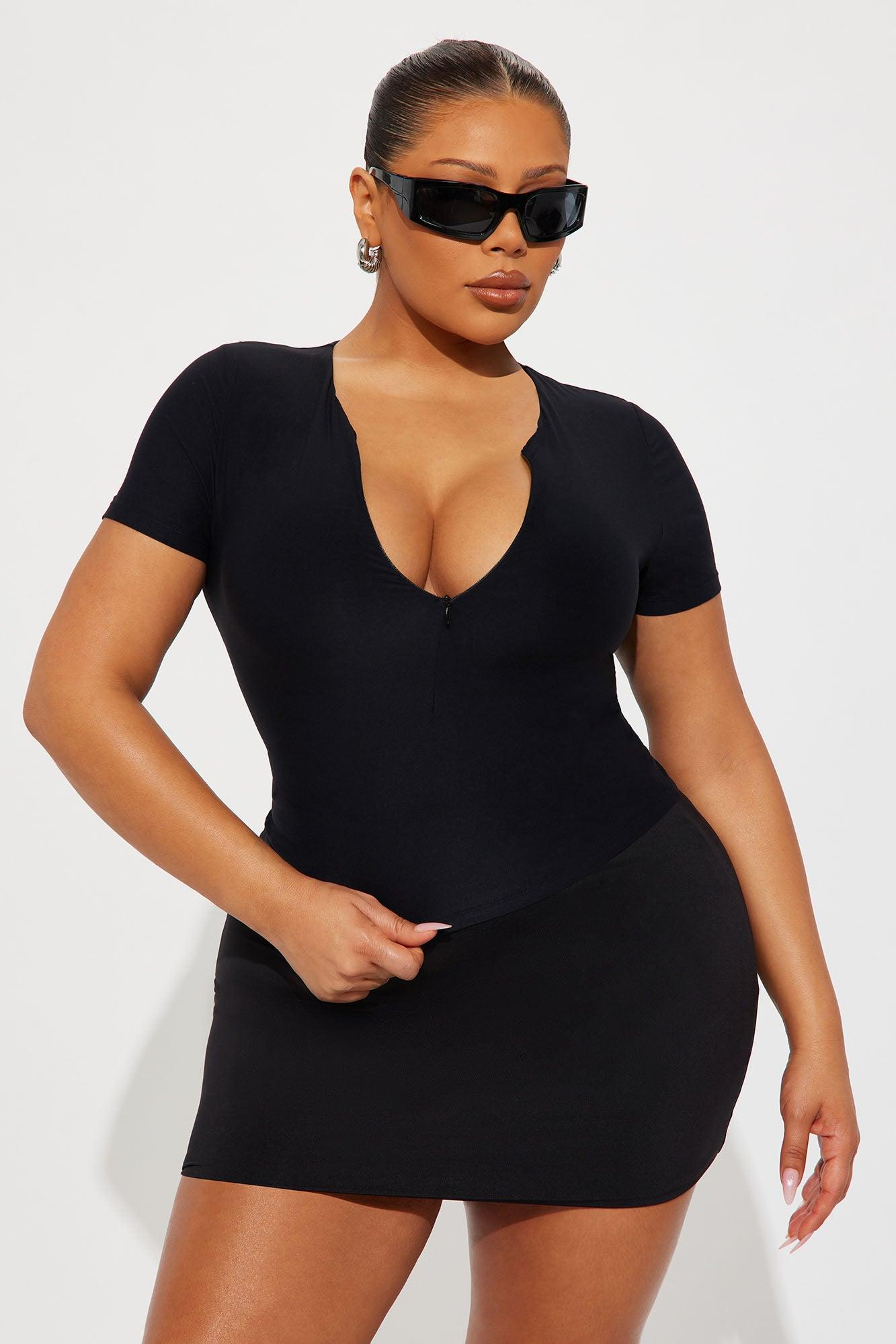 Second Skin Double Lined Zip Front Short Sleeve Top - Black Female Product Image