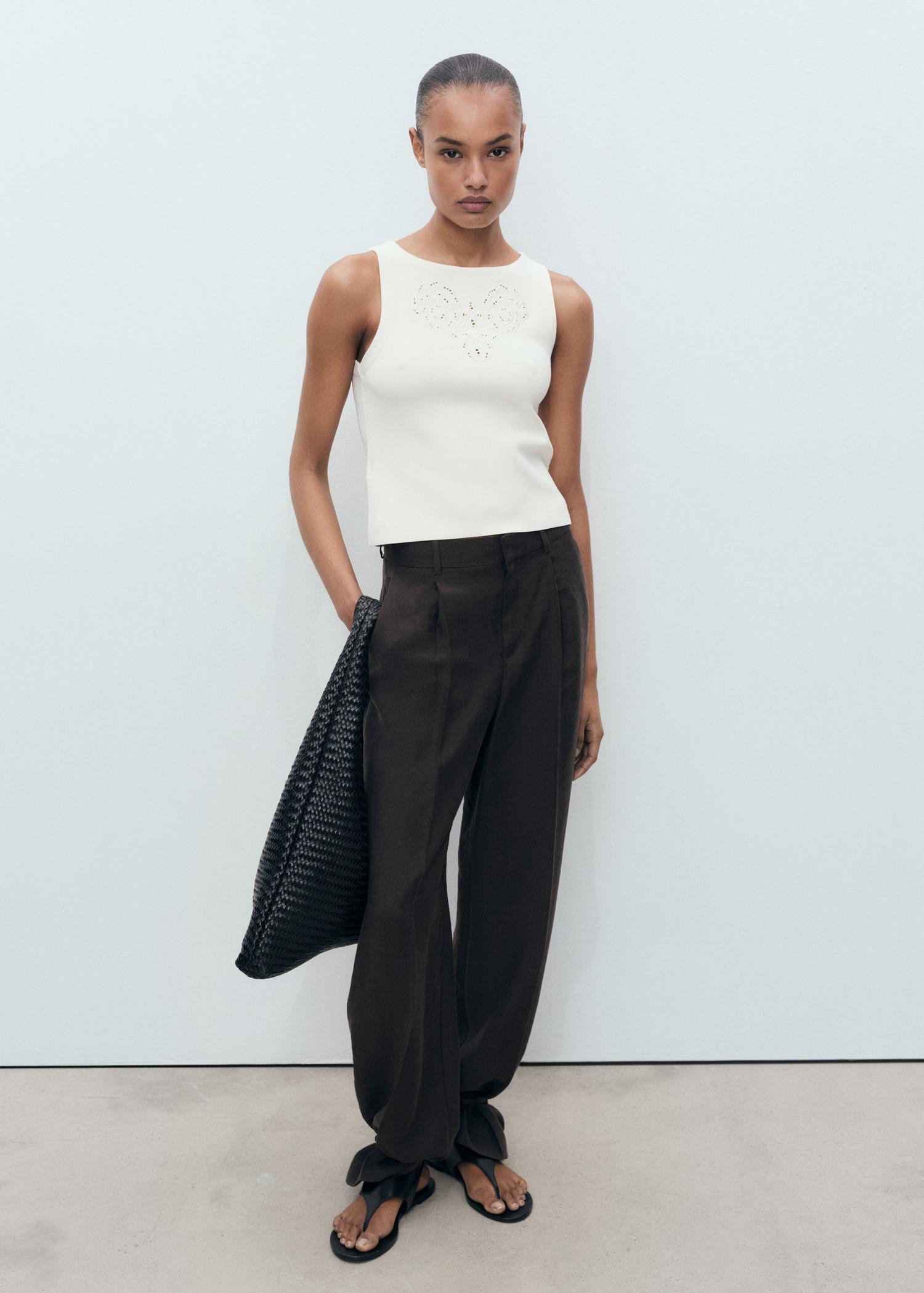 Embroidered top with openwork details - Women | MANGO USA Product Image