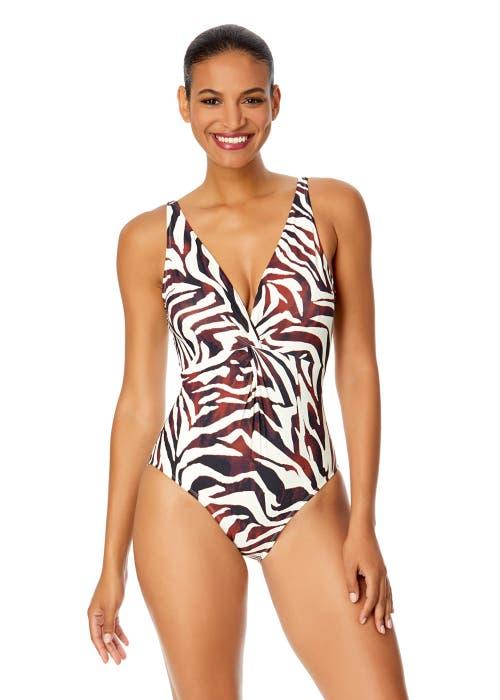 Anne Cole Women's Live In Color Plunge Twist One Piece Swimsuit in Tiger Dance at Nordstrom, Size 10 Product Image