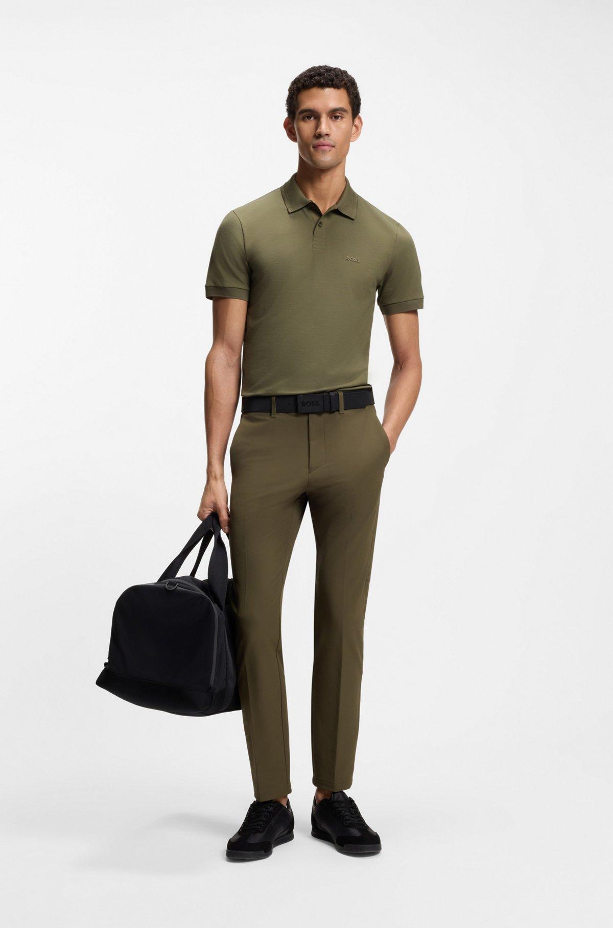 Stretch-cotton slim-fit polo shirt with branding and stripes Product Image