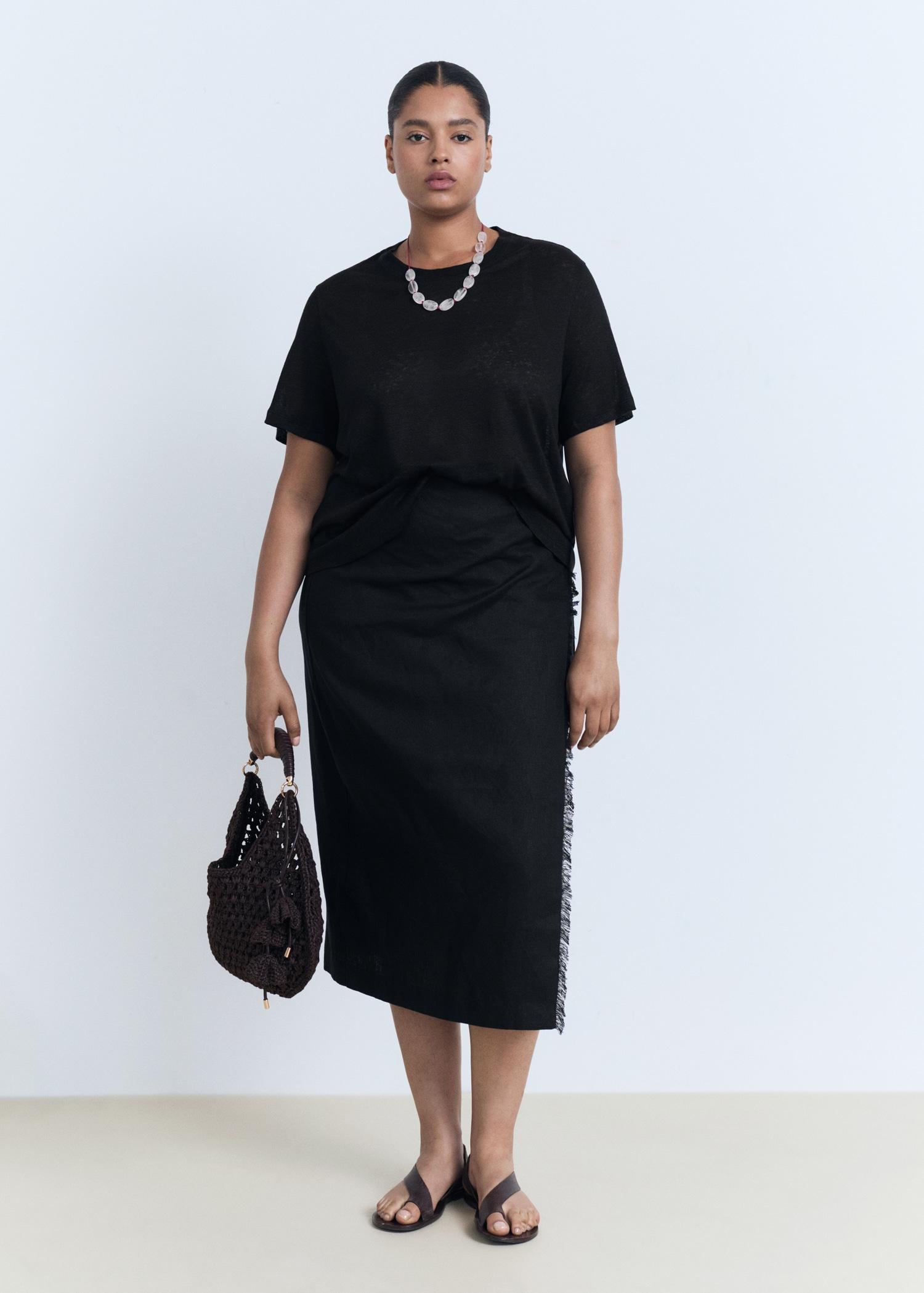 Short-sleeved linen t-shirt - Women | MANGO USA Product Image