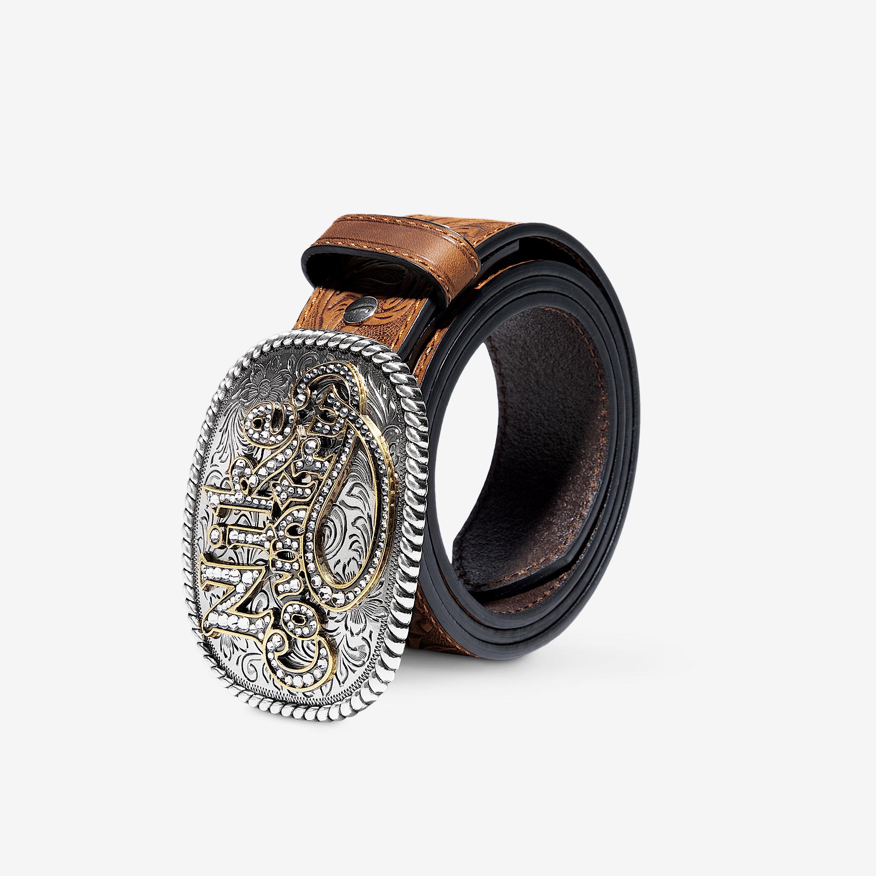 Nike Country Men's Rhinestone Plaque Buckle Embossed Leather Belt Product Image