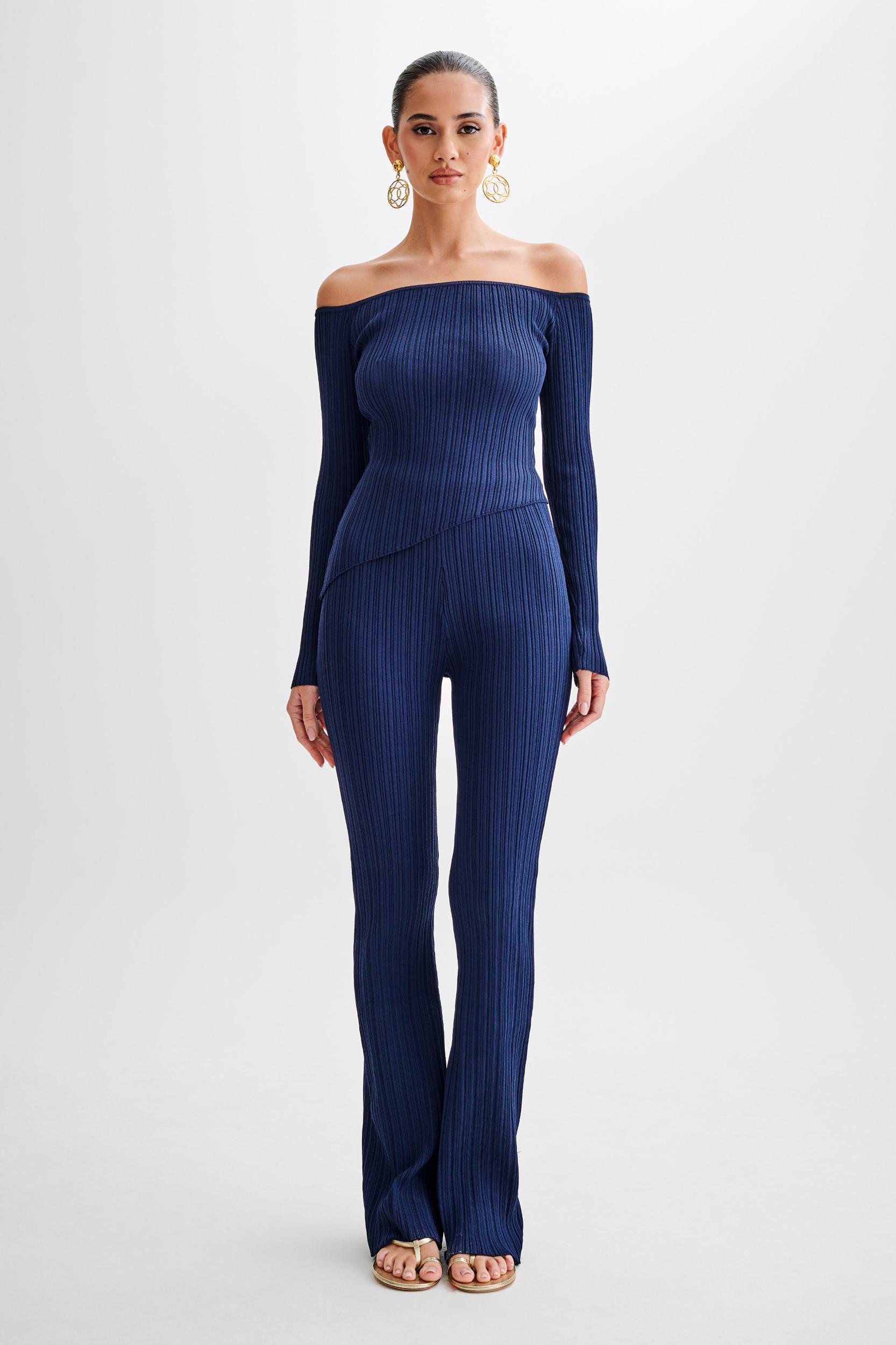Chiara Straight Leg Rib Knit Pant - Navy Product Image