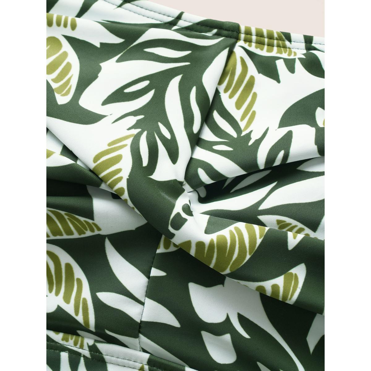 Plus Size Heart Neckline Tropical Print Crossover One Piece Swimsuit Women's Swimwear ArmyGreen Beach Twist Curve Bathing Suits High stretch One Pieces BloomChic 30/6X Product Image