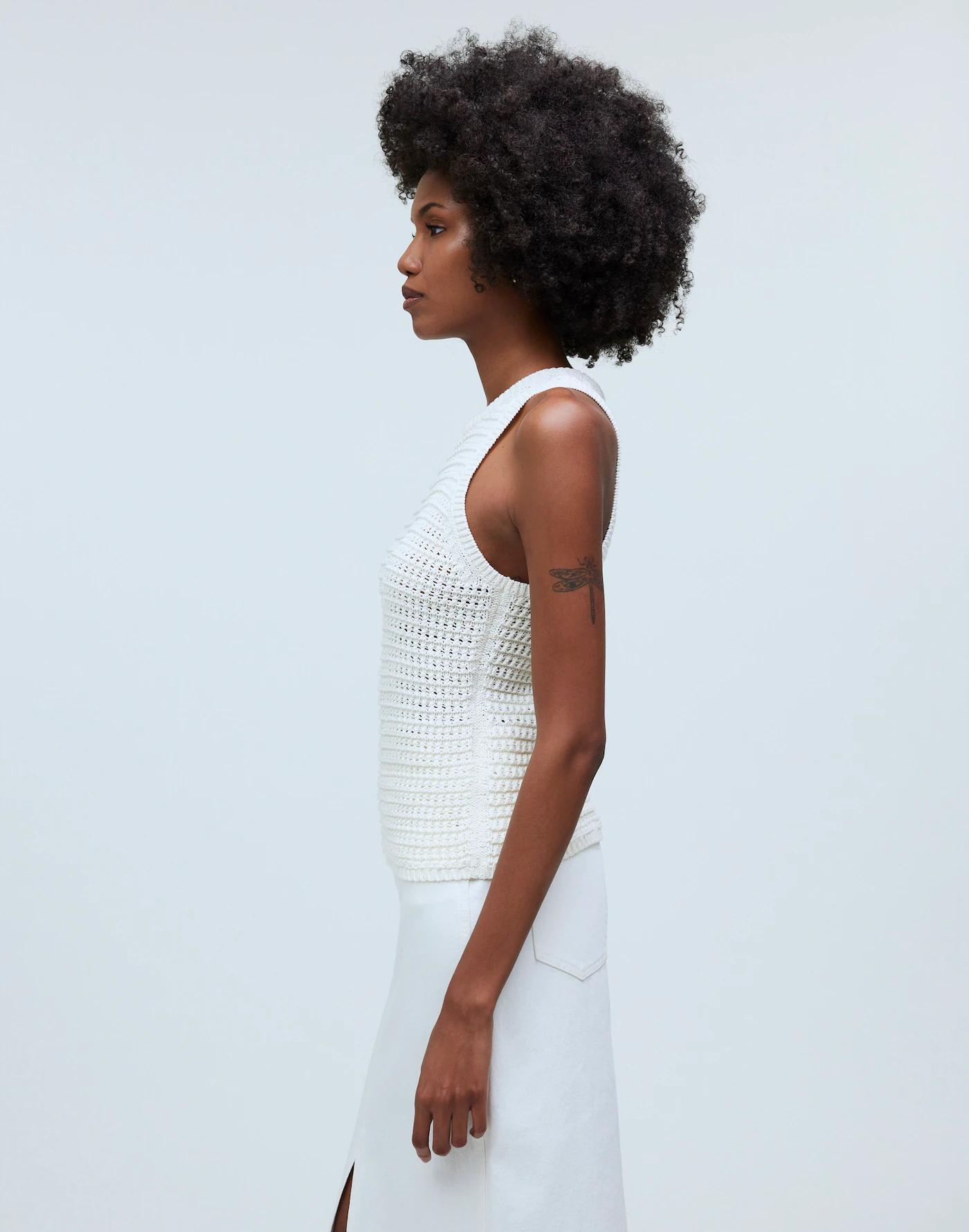 Crochet-Knit Crewneck Sweater Tank Product Image