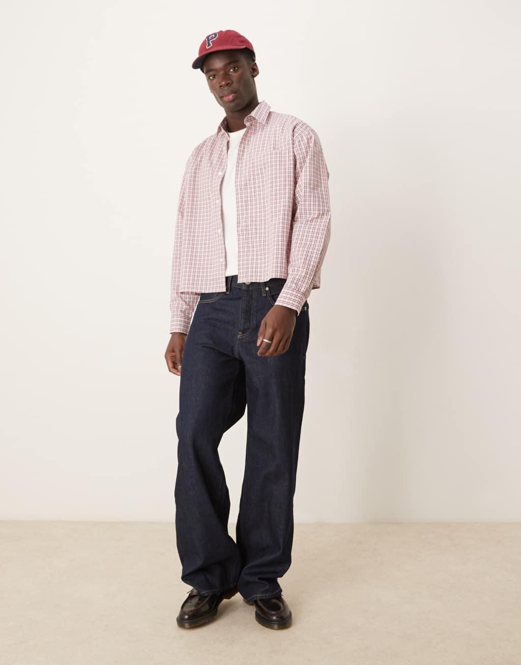 ASOS DESIGN oversized boxy shirt in red check Product Image