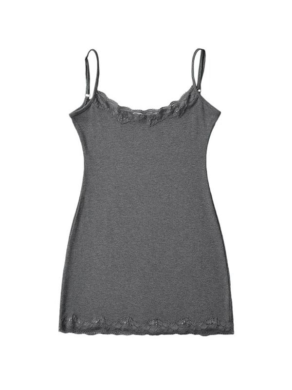 Lace Splicing Solid Color Slim Fit Mini Dress Product Image