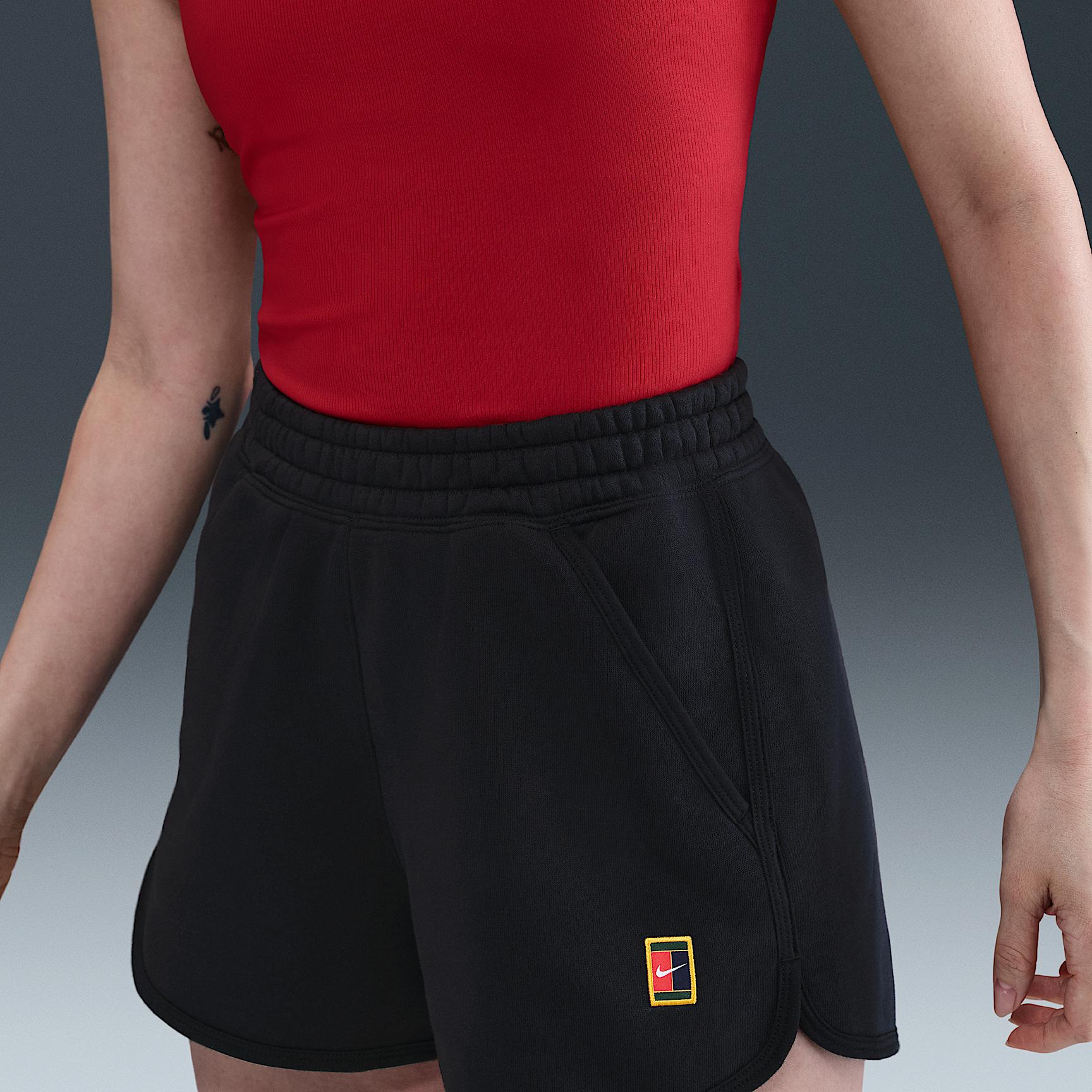 Nike Womens Court Heritage Mid-Rise Fleece Tennis Shorts | HJ8990-010 Product Image