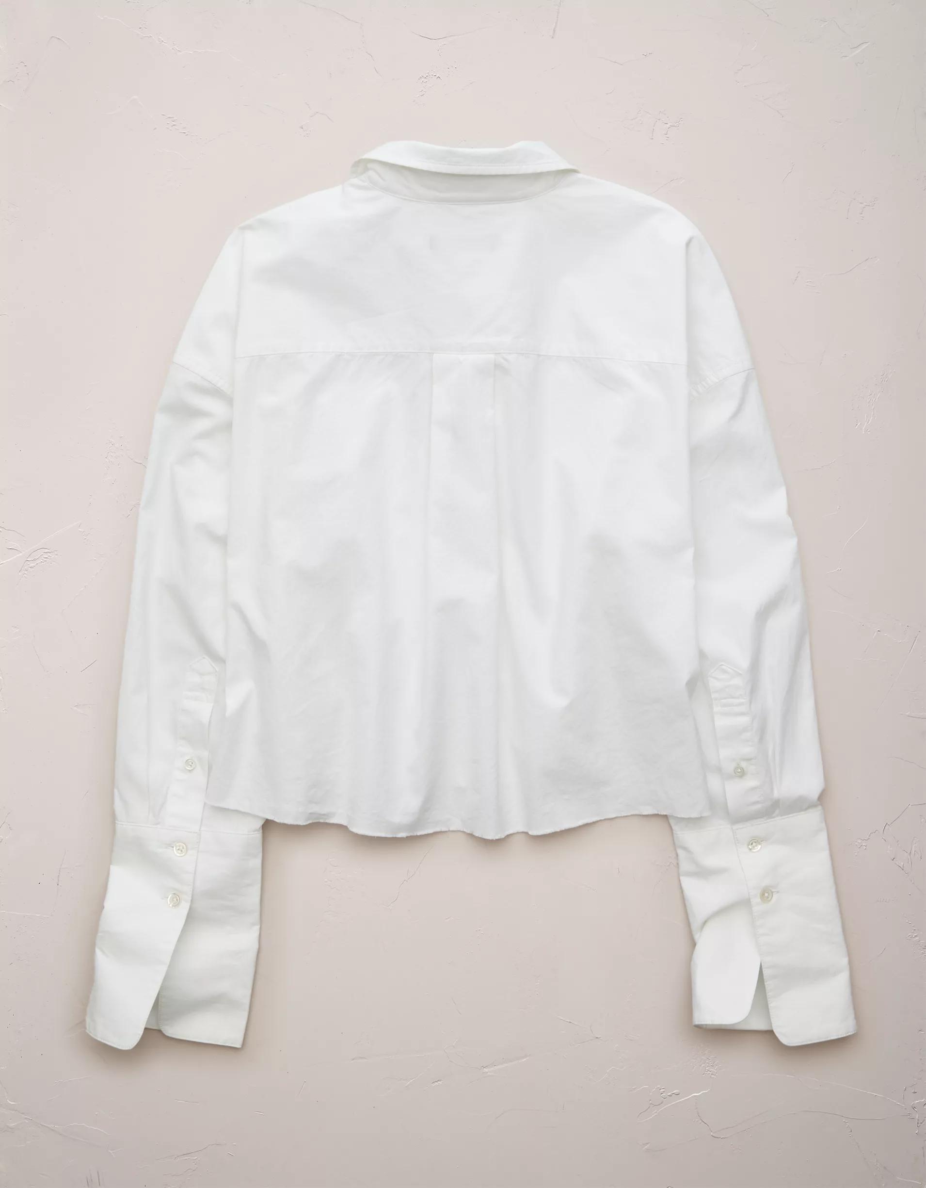 AE77 Premium Long-Sleeve Boxy Crop Tuxedo Shirt Product Image