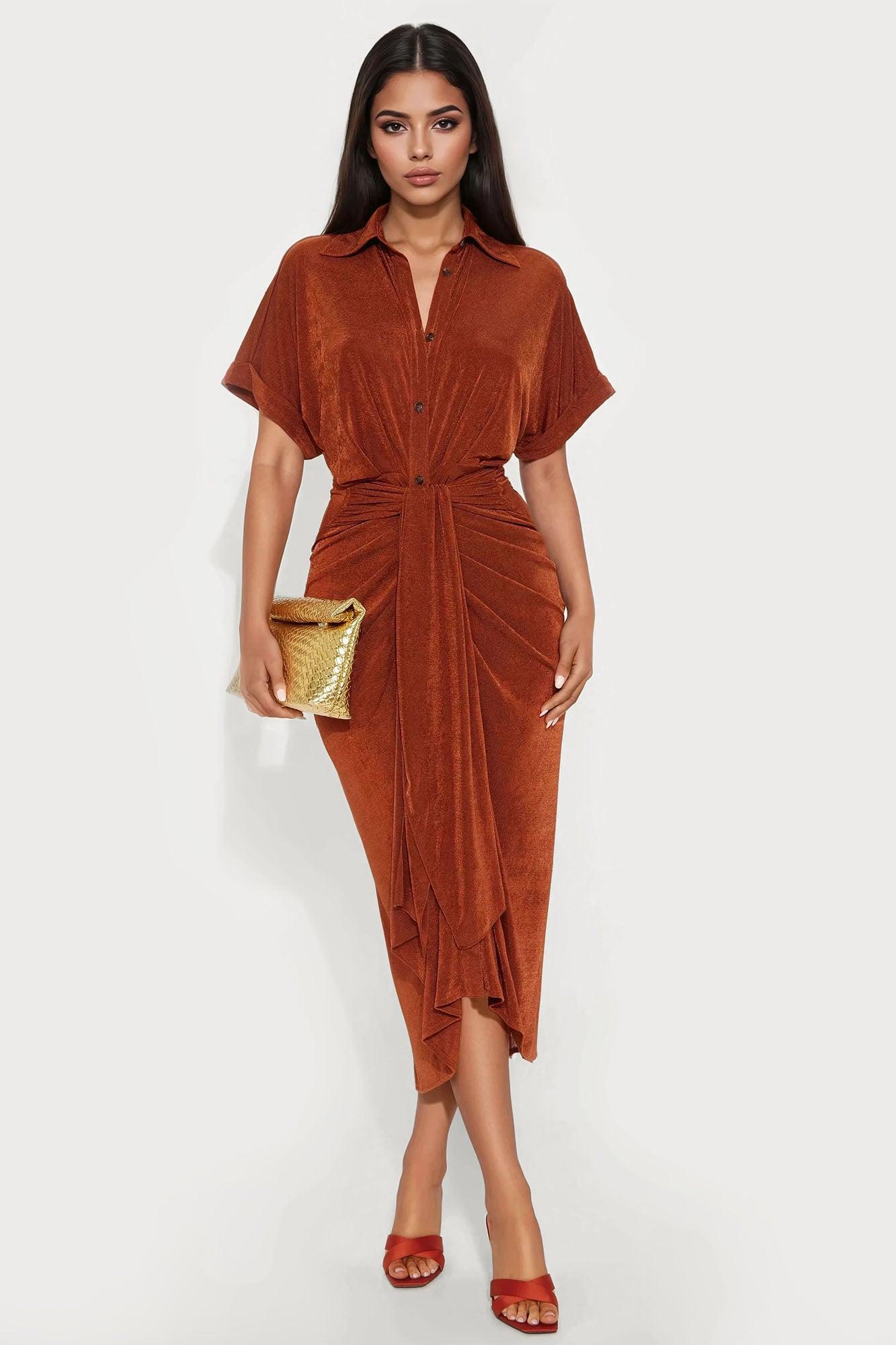 City Mood Slinky Midi Dress - Chocolate Female Product Image