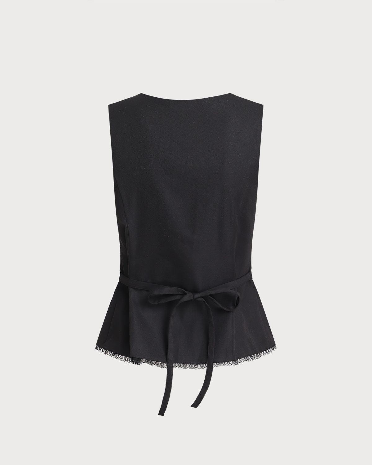 Black V-Neck Single Breasted Vest Product Image