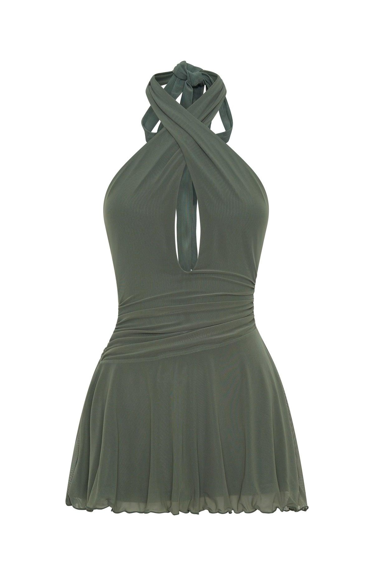 Golden Nights Mini Dress Olive Product Image