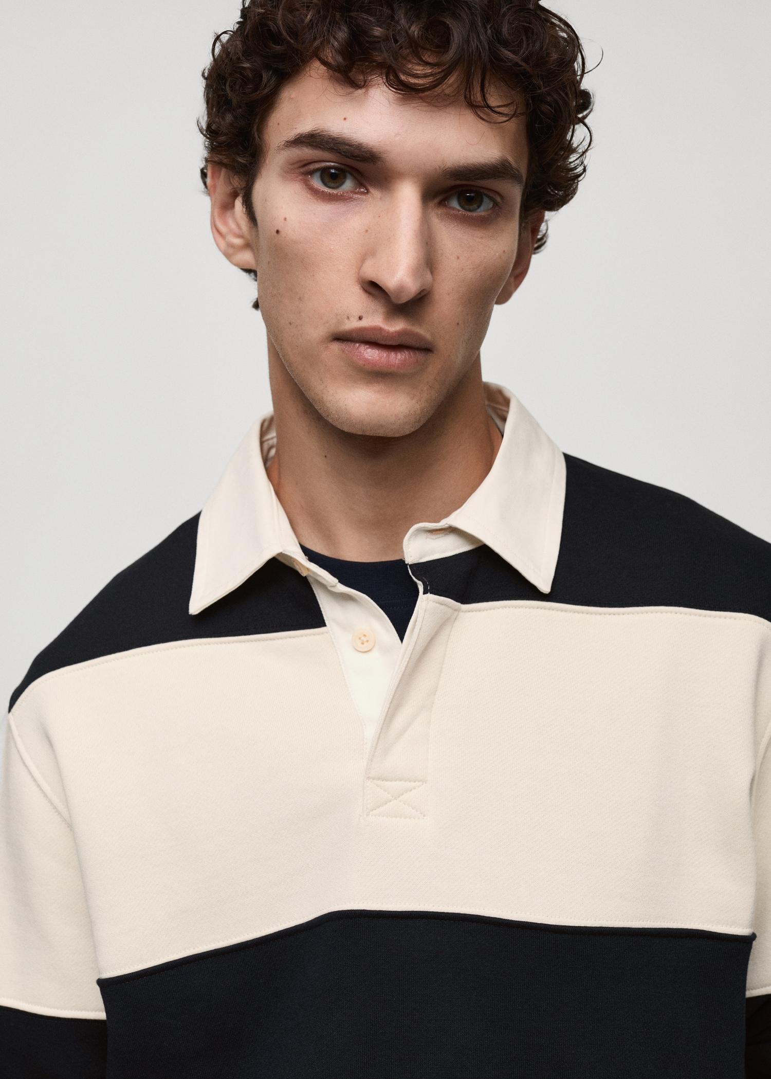 Striped cotton polo sweatshirt - Men | MANGO USA Product Image
