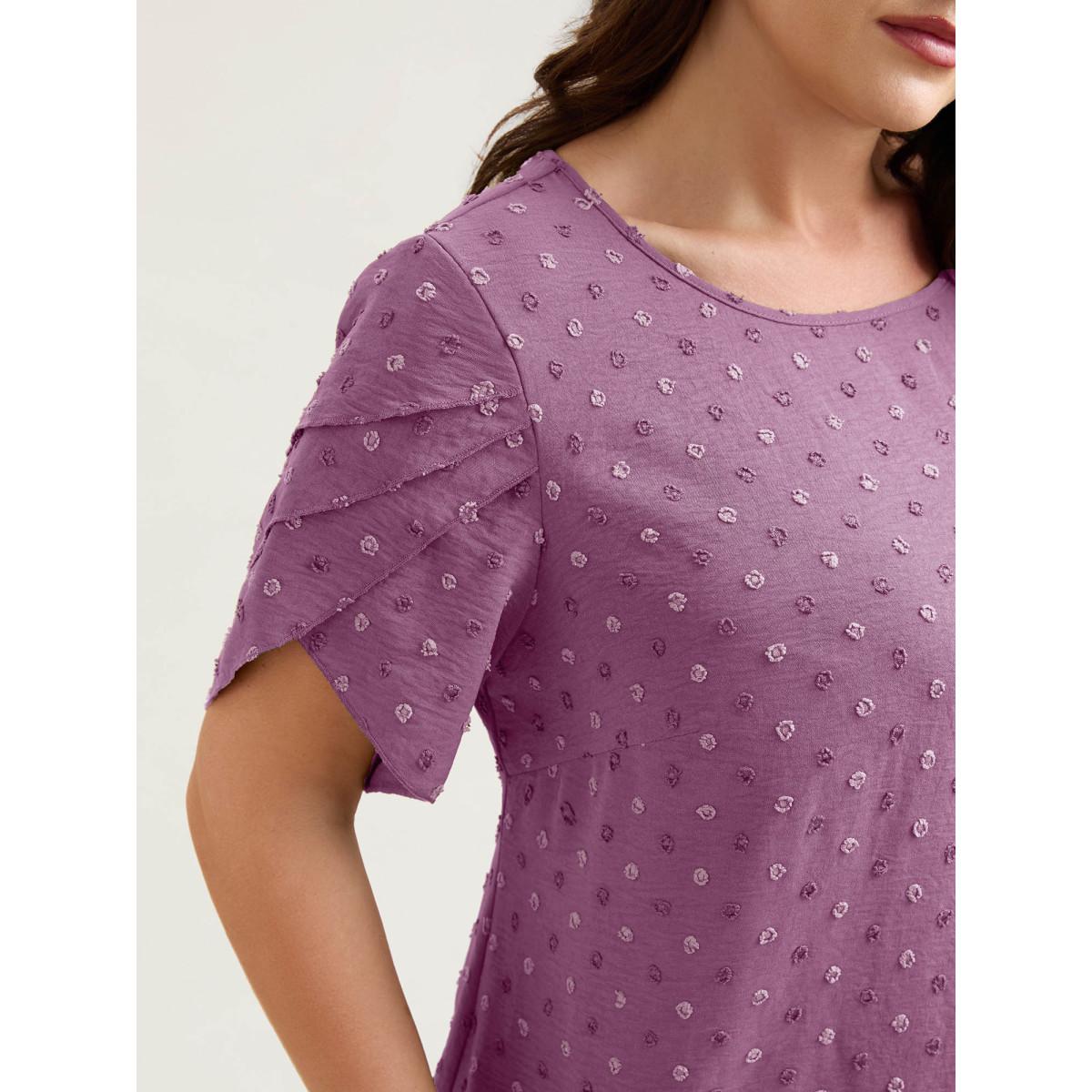 Plus Size Lilac Textured Color Contrast Petal Sleeve Blouse Women Timeless Short sleeve Round Neck Elegant Blouses BloomChic 22-24/3X Product Image