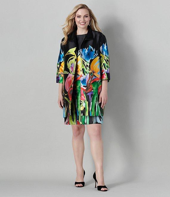 Caroline Rose Plus Brilliant Bouquet Print Mikado Long Statement Jacket Product Image