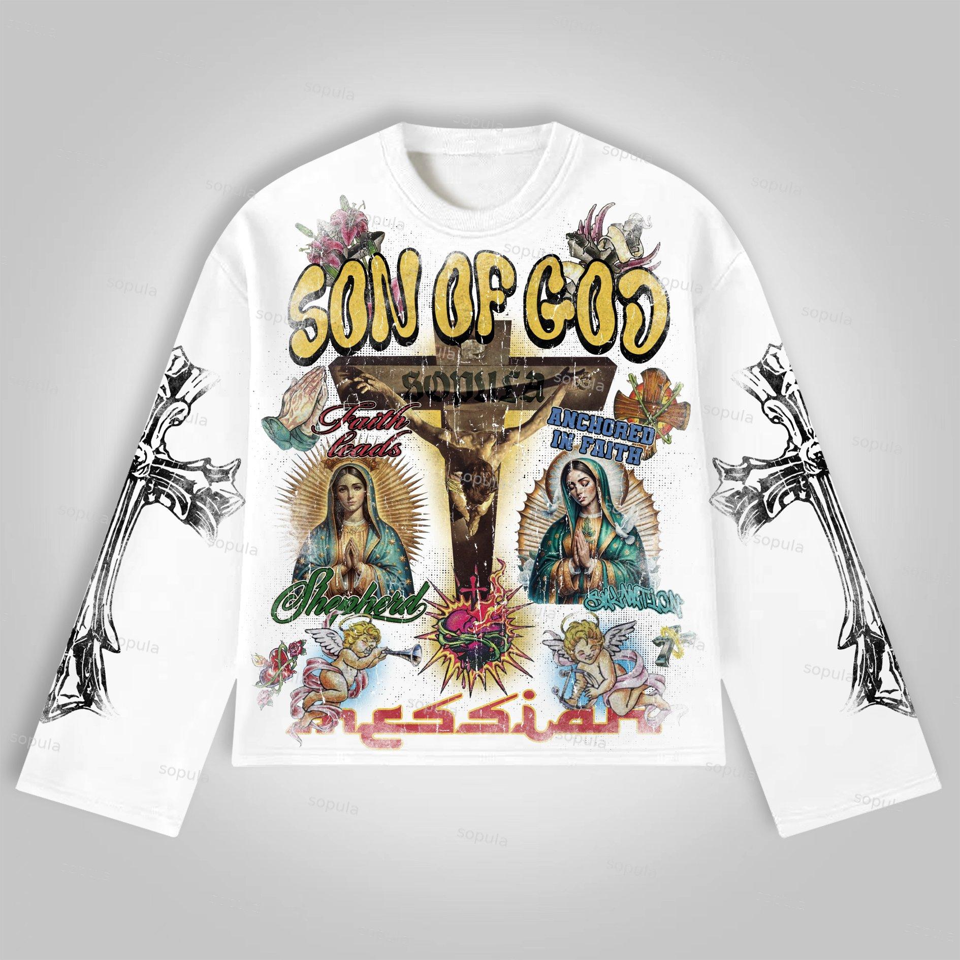 Sopula Son Of God Vintage Collage Graphics Long Sleeve T-Shirt Product Image