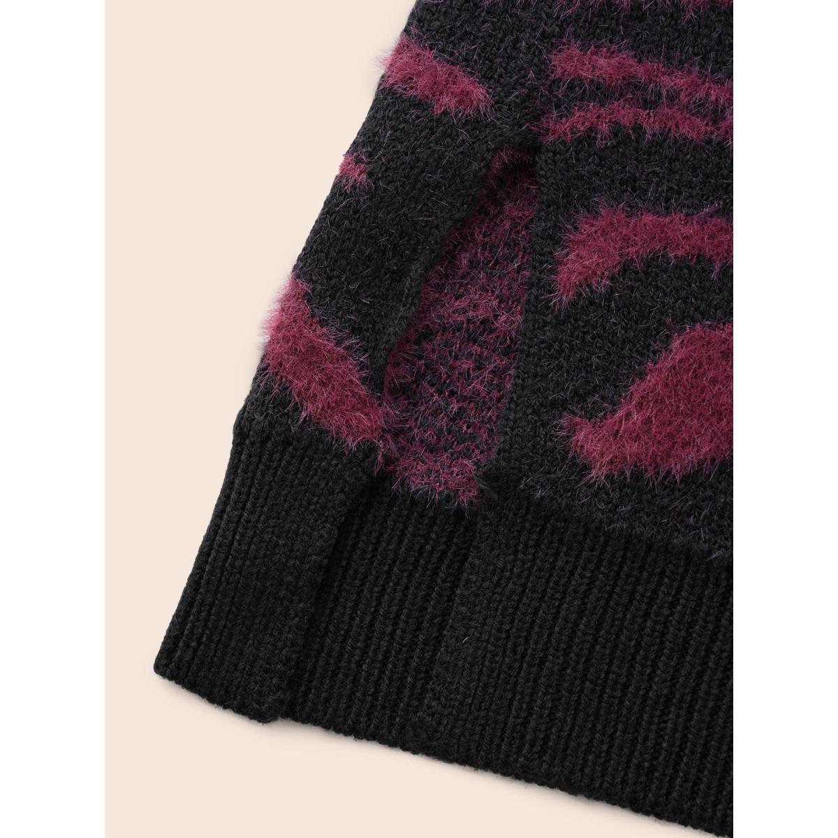 Plus Size Zebra Print Fluffy Patch Pocket Cardigan Black Women Elegant Loose Long Sleeve Everyday Cardigans BloomChic 30/6X Product Image