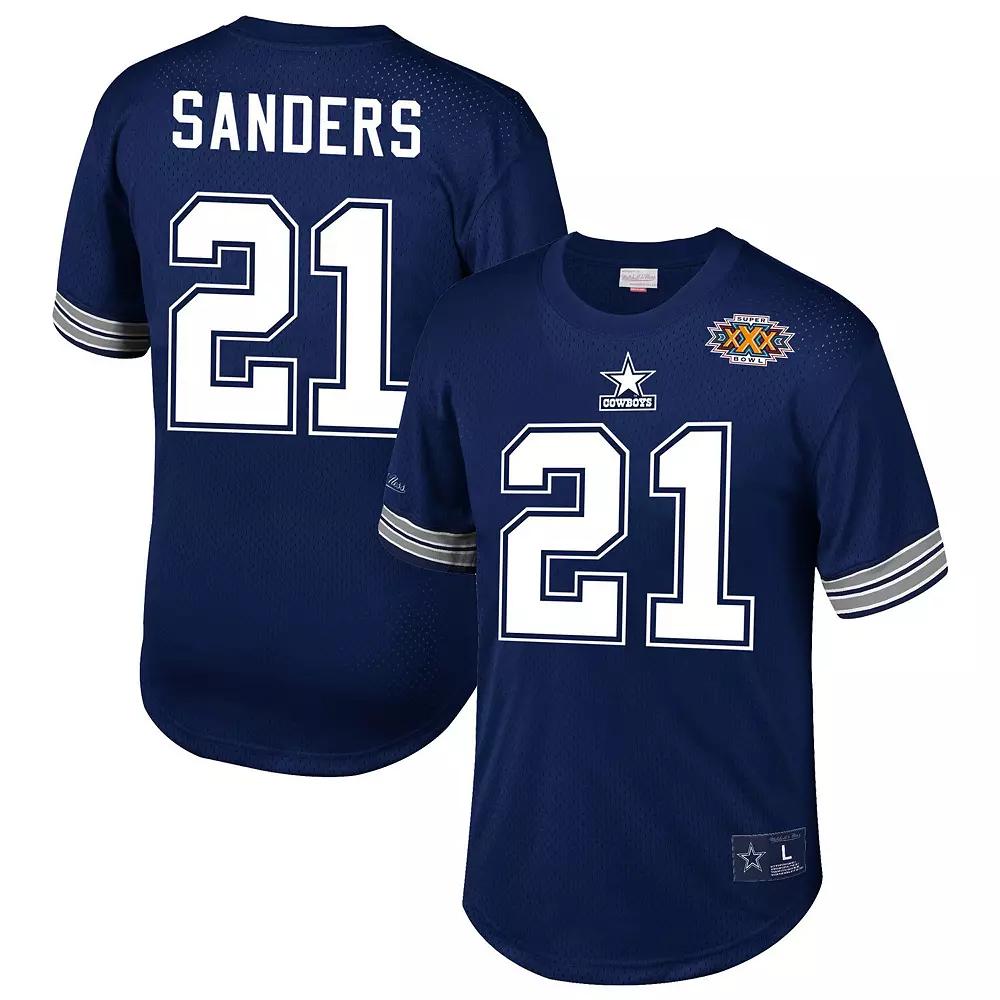Men's Mitchell & Ness Deion Sanders Navy Dallas Cowboys Retired Player Name & Number Mesh Top,  Product Image
