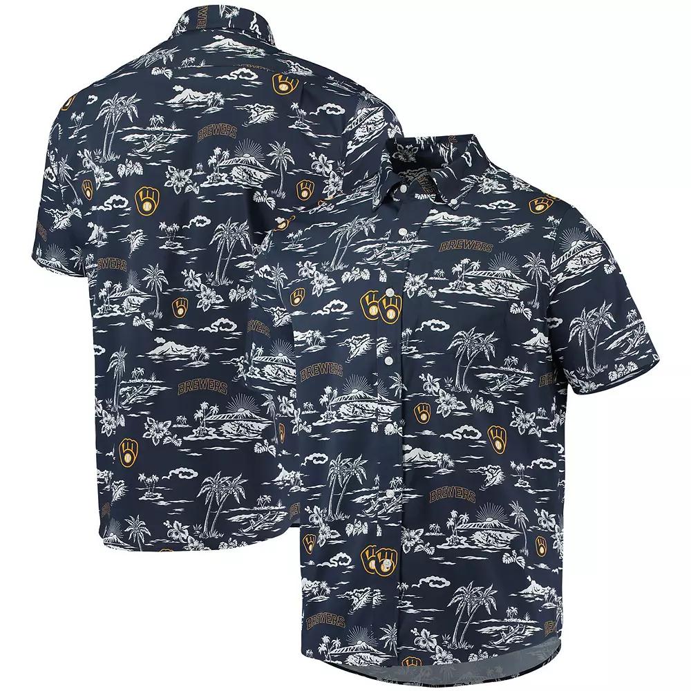 Men's Reyn Spooner Navy Milwaukee Brewers Kekai Performance Button-Up Shirt, Size: Small, Blue Product Image